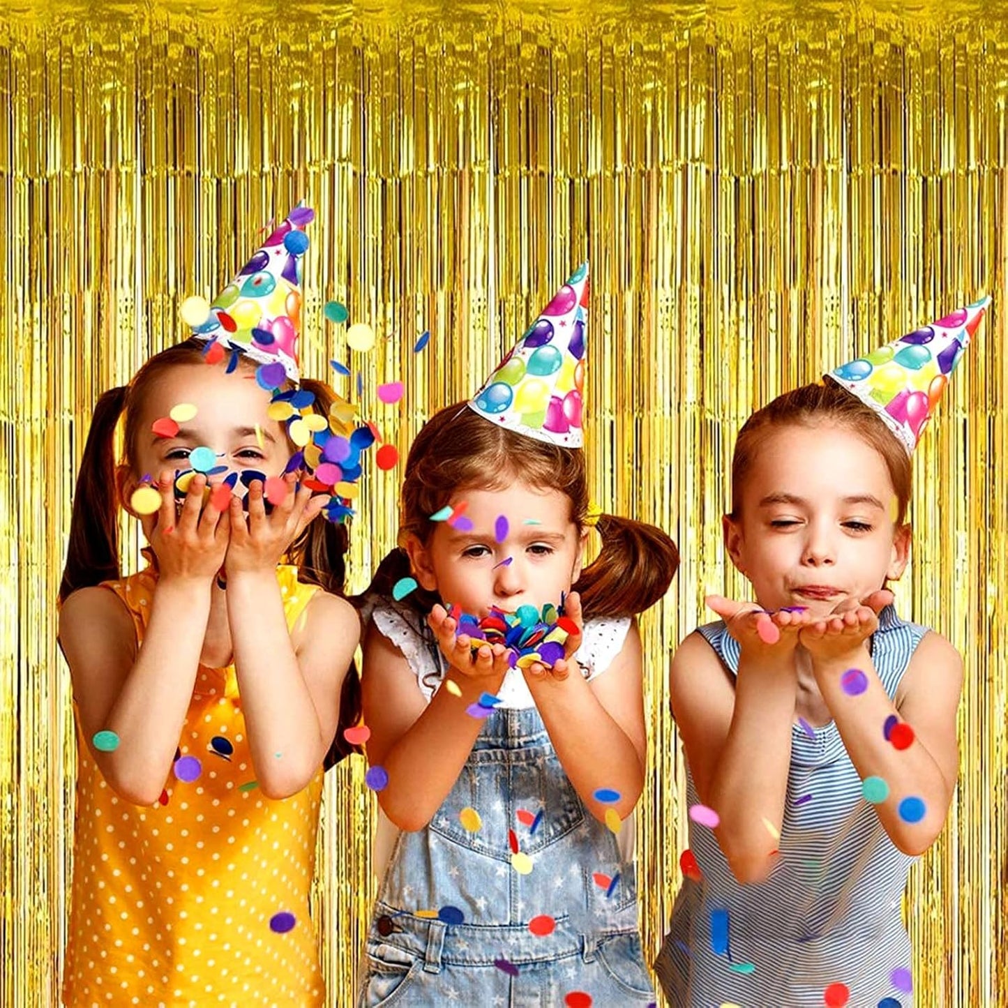 4 Pack Gold Foil Fringe Curtain Backdrop, 3.28Ft x 8.2Ft Metallic Tinsel Foil Fringe Streamer Curtains for Photo Booth Props Decor Party Supplies