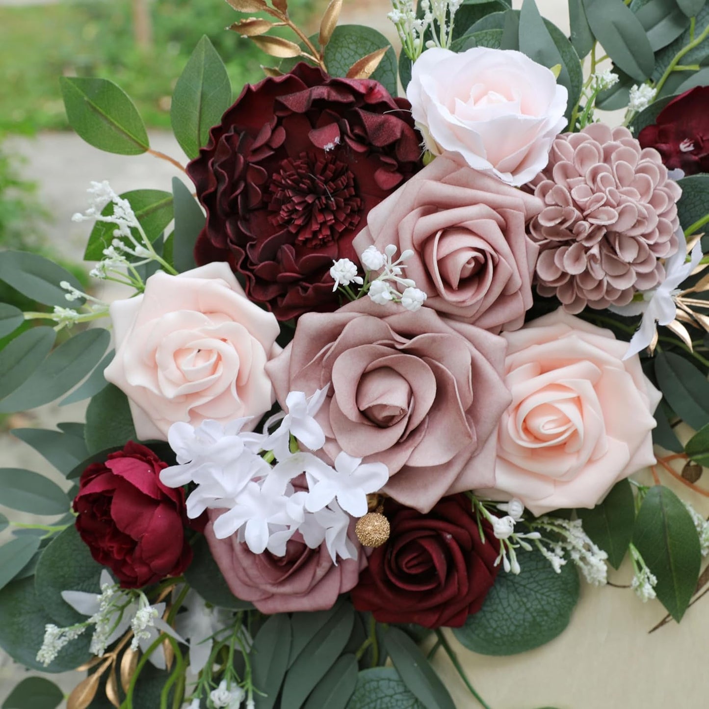 Ponatia Wedding Arch - Artificial Burgundy & Dusty Rose & Blush Flowers (Pack of 2) for Wedding Welcome Signs, Ceremony & Reception