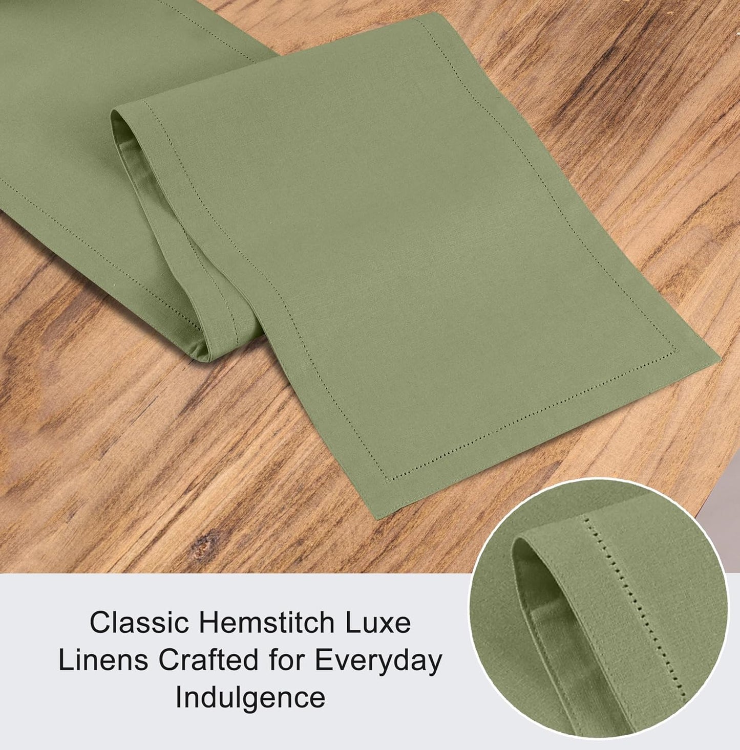 Ruvanti Linen Table Runner 72 Inches, Classic Hemstitch, Washable, Reusable, Non-Slipping, Stain Resistant- Perfect for Parties, Weddings, Dinners, Thanksgiving, Christmas, Indoor use – Olive