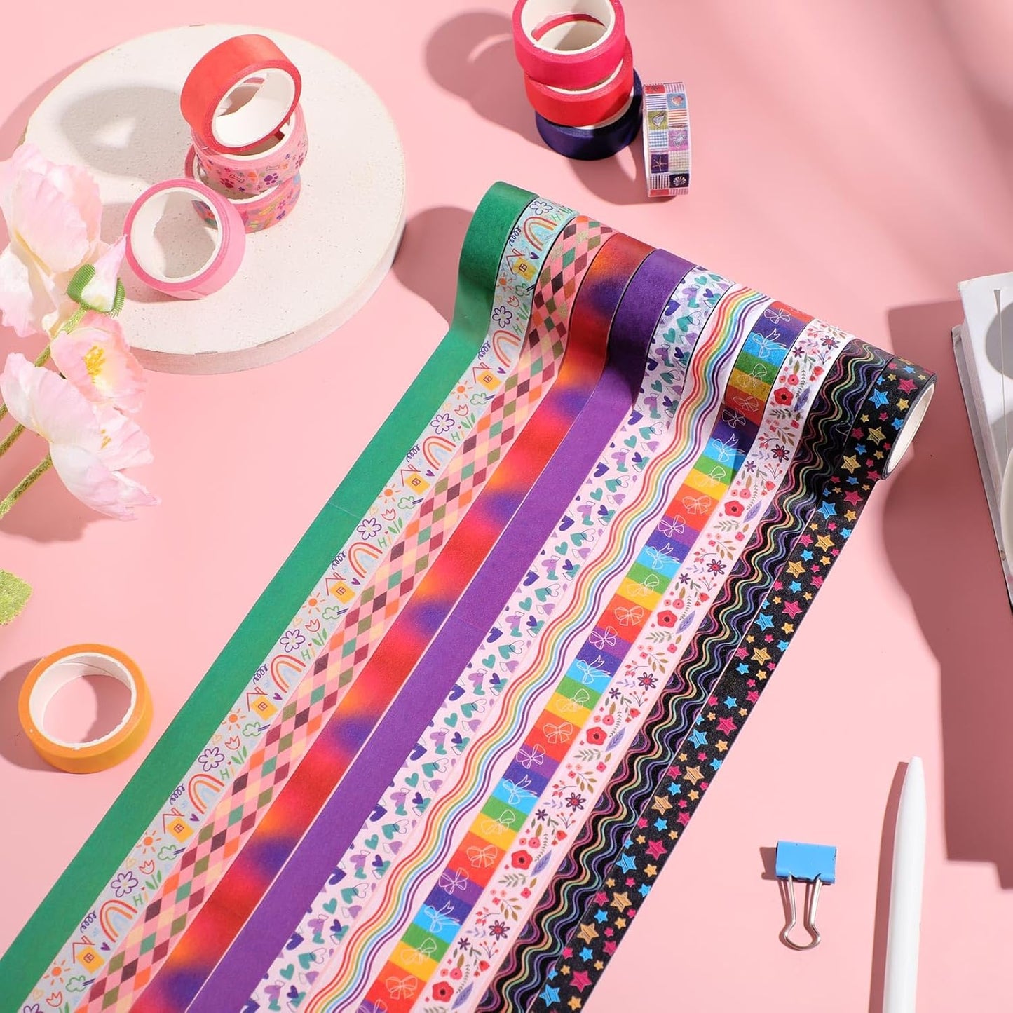 TaoBary 33 Rolls Holiday Plaid Washi Tape, 15 mm Seasonal Washi Tape Set Bohemian Colorful Vintage Cute for Card Wrapping Craft(Cool Style)