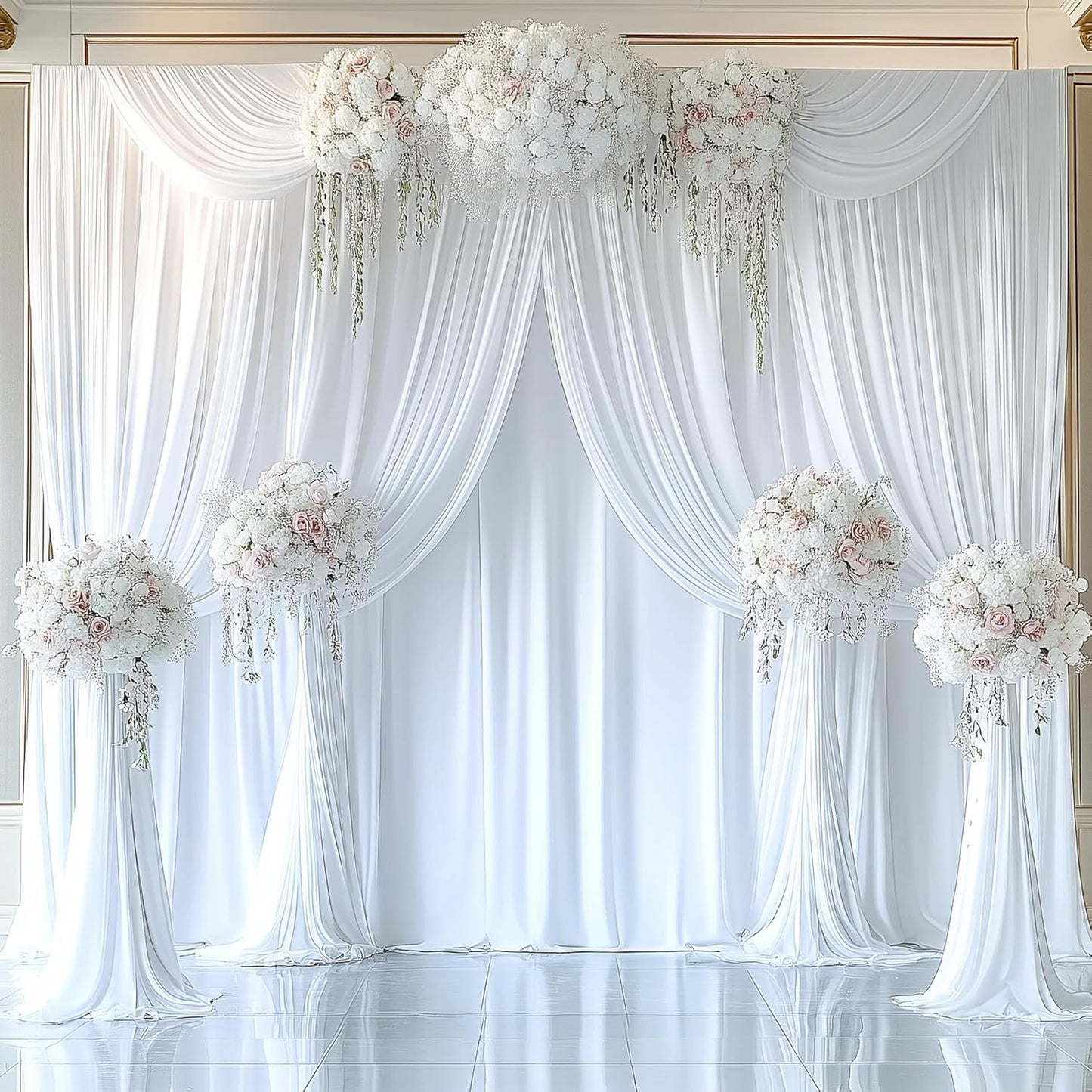 20ftx12ft Wrinkle Free White Backdrop Curtain, 4 Panels 12FT Height White Wedding Backdrop Drapes, Silky Polyester Back Drop Cloth for Birthday Photography Background Party Backdrop Draping