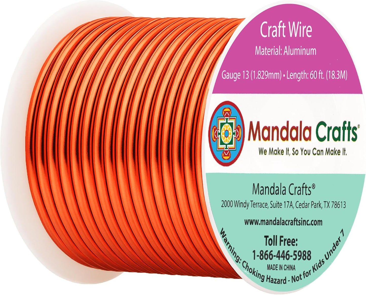 Mandala Crafts 13 Gauge Anodized Aluminum Craft Wire for Jewelry Making - 60 FT Colored Flexible Burnt Orange Wire - Bendable for Bonsai Armature Crafting Sculpting