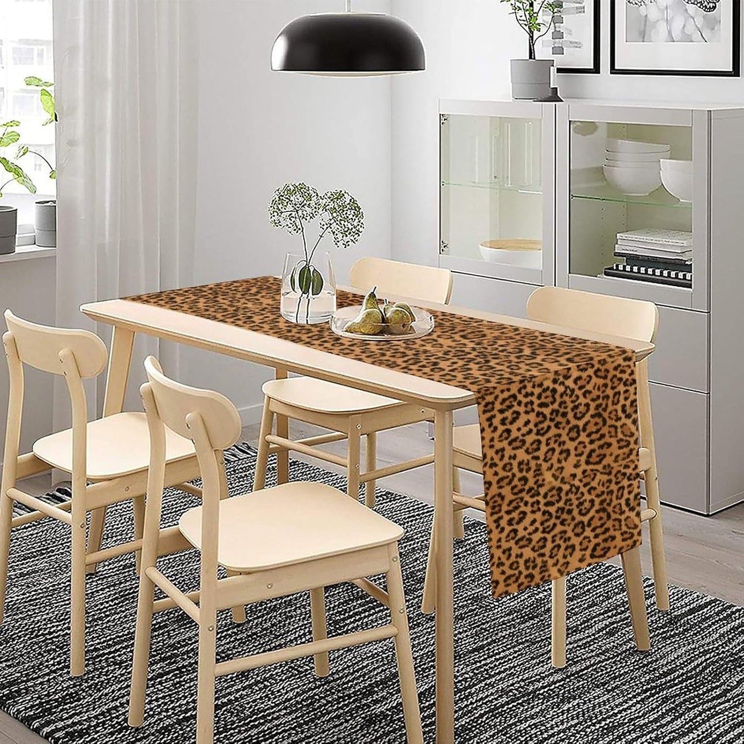 Leopard Print Table Runner Wildlife Vintage Cheetah Fur Spot Animal Skin Spots Pattern Table Cloth for Garden Farmhouse Wedding Party Vacation Dinner Home Decoration, 13x60 Inch