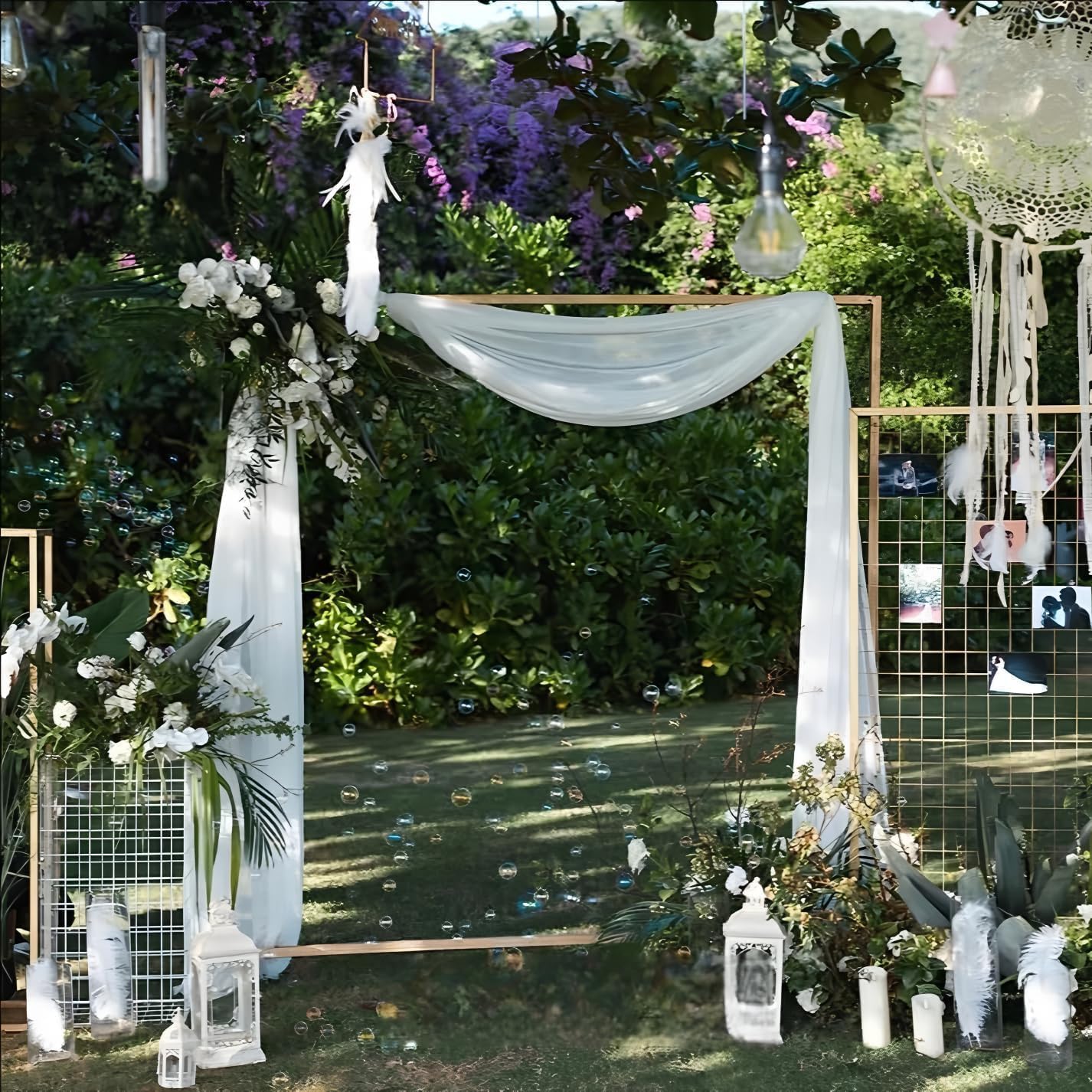 MLMW Wedding Arch Draping Fabric 4 Panels 29" x 20Ft White Sheer Wedding Arch Backdrop Drapes Outdoor Curtain for Ceremony Party Background Ceiling Decor