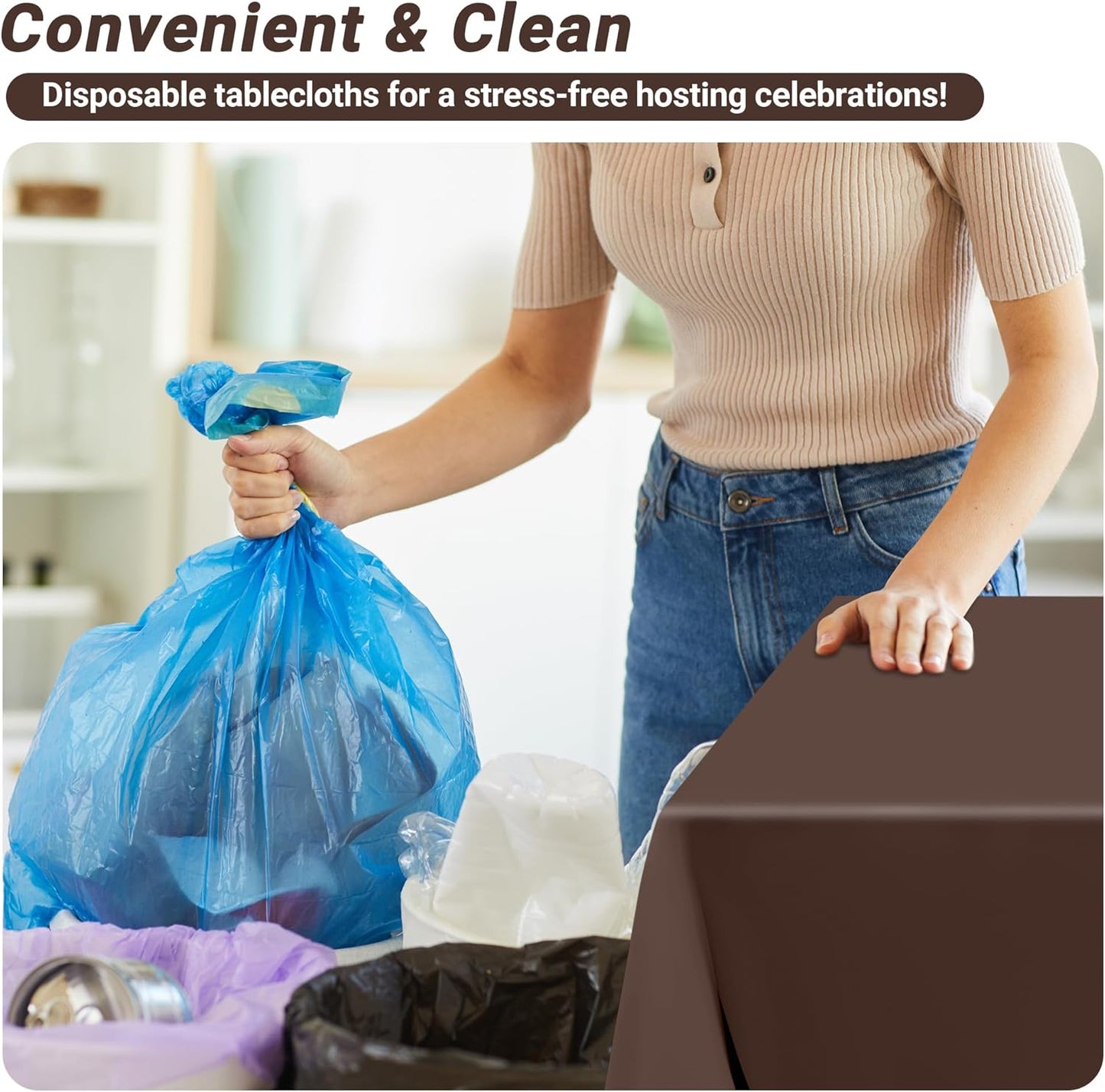 QZYL 4 PCS Plastic Table Cover, 54x108 Inches Waterproof Table Cover, Multiple Colors Brown Rectangle Tablecloth, Disposable Table Cloth for Camping, Anniversary, Picnic and Party Decorations