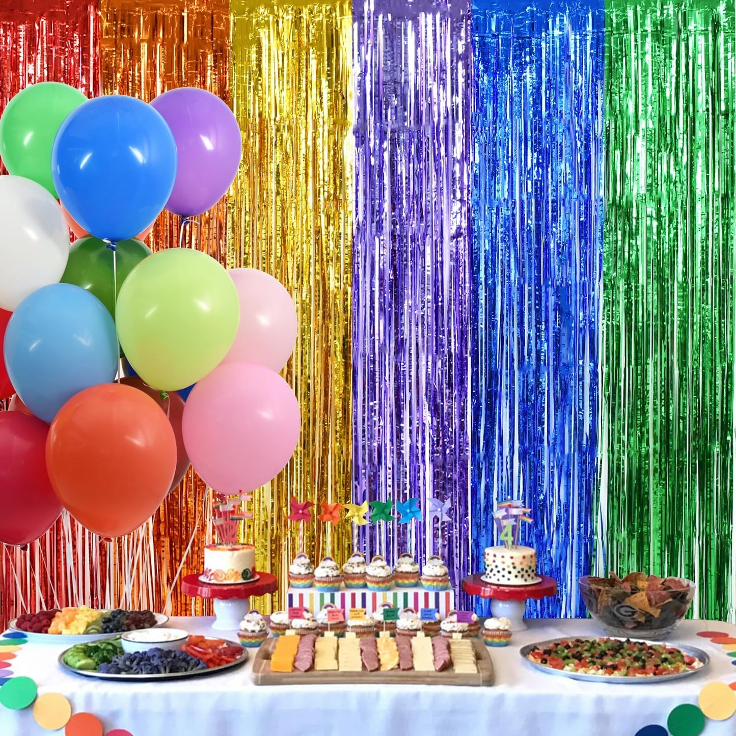 BEISHIDA 4 Pack Rainbow Streamers Fringe Foil Curtain Backdrop, Tinsel Curtain Wall Door Party Streamers for Birthday Party Decoration(3.28 ft x 6.56 ft)