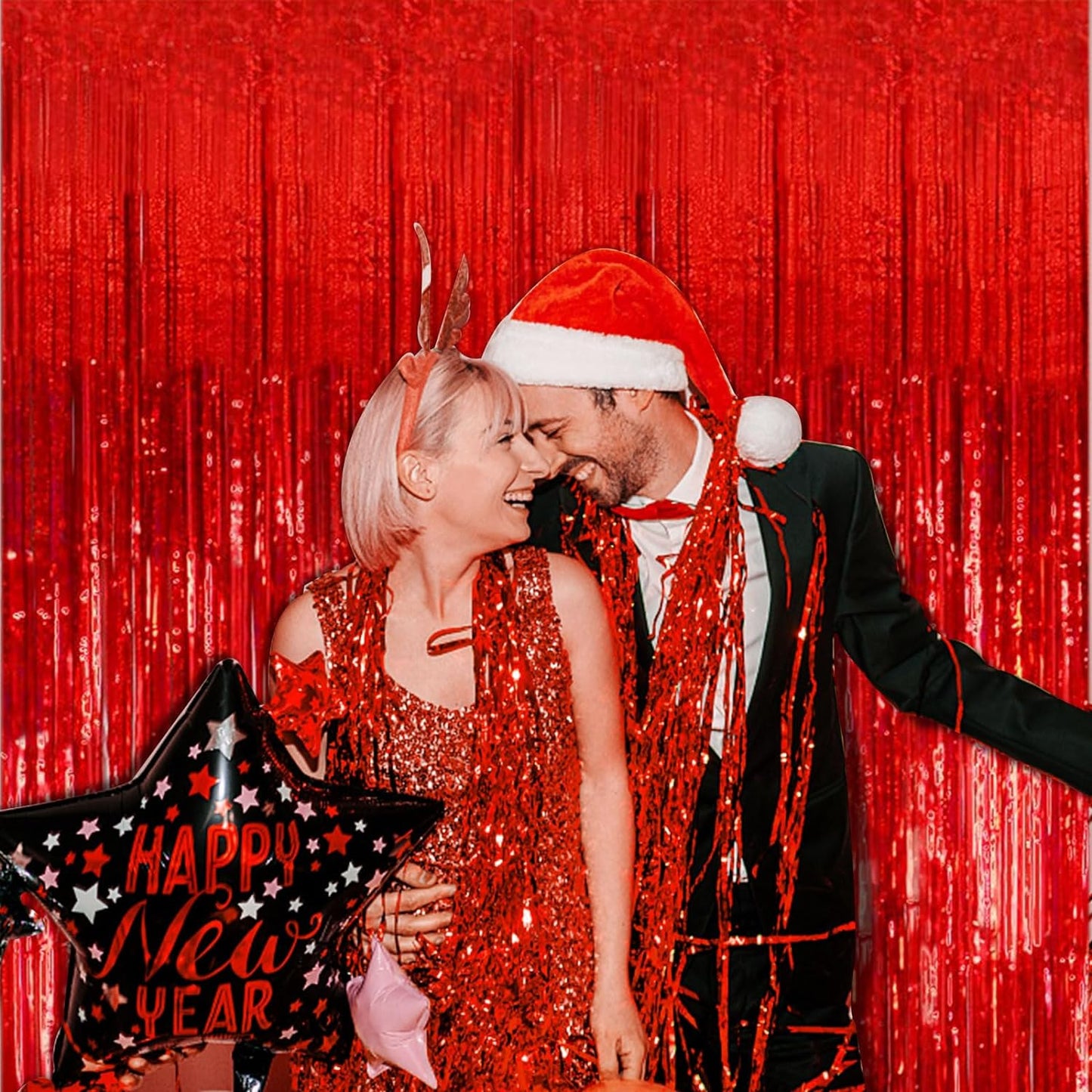 20 Pack Red Streamers Party Backdrop Christmas Decorations Foil Fringe Backdrop Curtains Carnival Casino Theme Birthday New Year Holiday Celebration Bachelorette Party Decorations Supplies