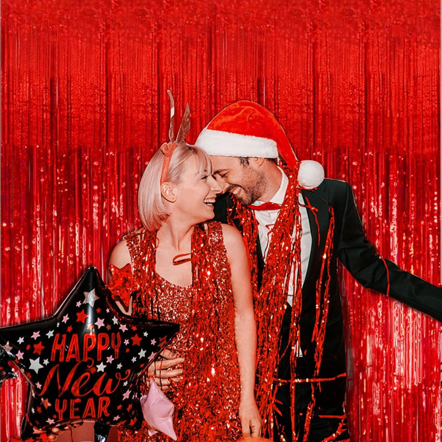 5 Pack Red Streamers Party Backdrop Christmas Decorations Foil Fringe Backdrop Curtains Carnival Casino Theme Birthday New Year Holiday Celebration Bachelorette Party Decorations Supplies