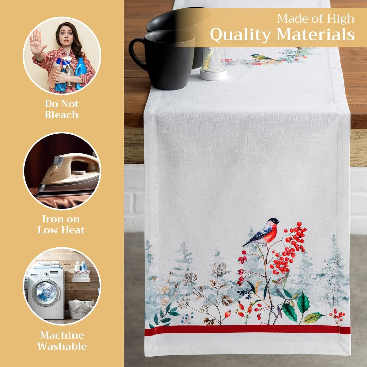 Maison d' Hermine Table Runner 100% Cotton Single Layer Table Runners 72 inches Long for Thanksgiving Christmas Decorations Home Kitchen Dining Party Wedding (Morzine, 14.5" x 72")