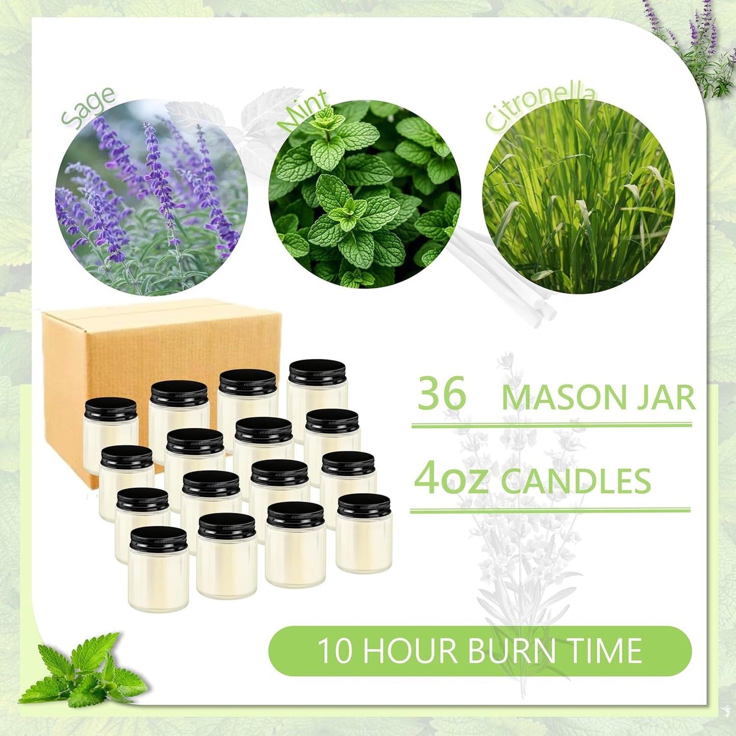 ACITHGL 36 Pcs 4oz Mini Mason Jar Candles Small Scented Candles Bulk Aromatherapy Ideal Souvenir Favors for Wedding Birthday Party (Sage, Mint, Citronella, Black)