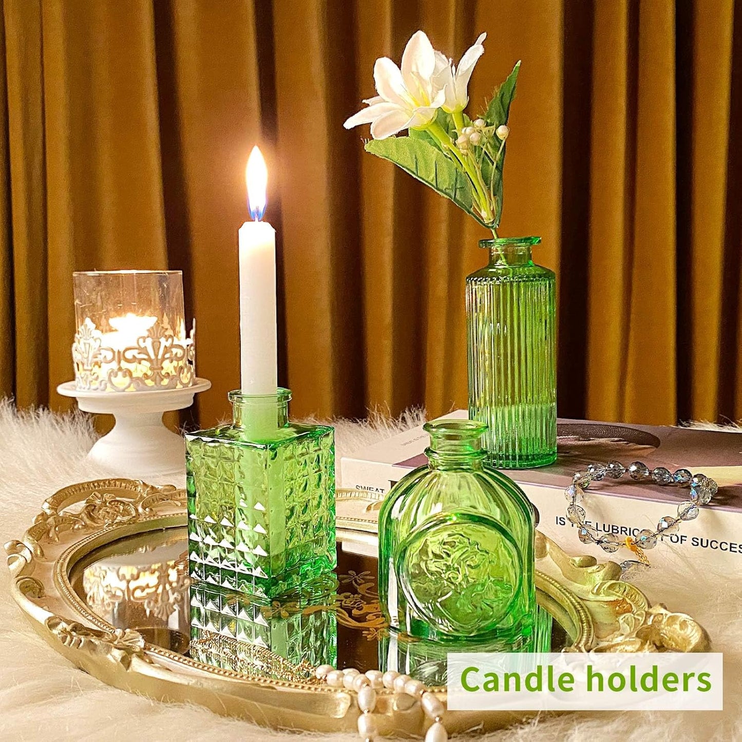 Charm Glass Bud Vases, Small Flower Vases in Bulk for Centerpieces, Vintage Mini Vases for Wedding Decor, Home Table Decorations Diffuse Bottles,Ideals (Pack of 30,Light Green)