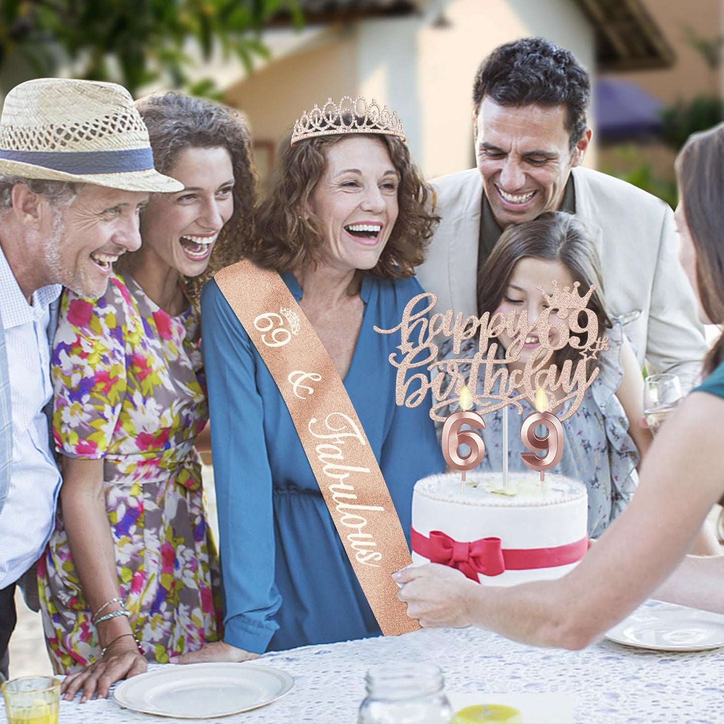 69th Birthday Decorations for Women, Including Birthday Sash, Crown/Tiara, Candles, Cake Topper, 69 Year Old Gifts for Women