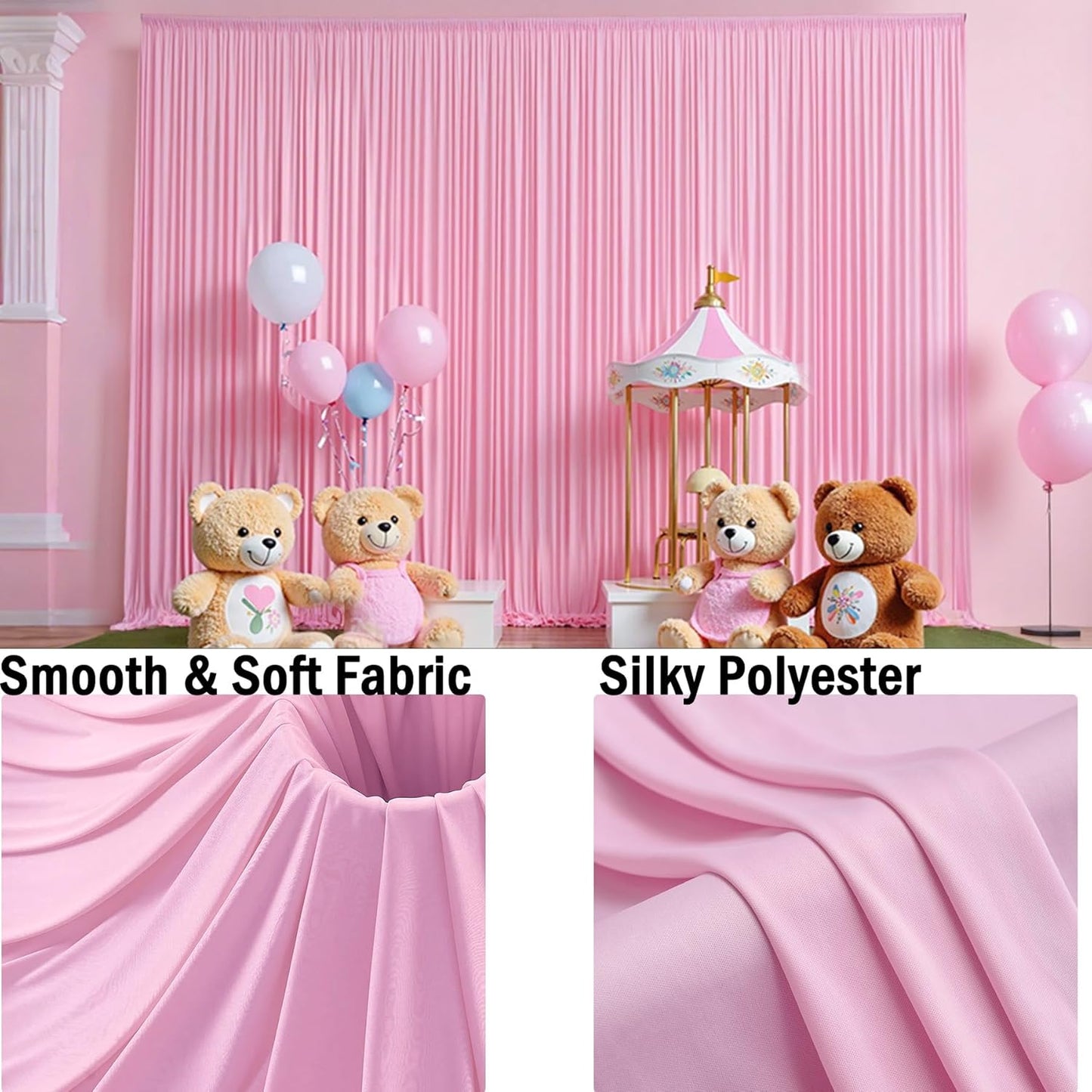 40ftx10ft Pink Backdrop Curtains for Parties, Wrinkle Free 8 Panels Silky Polyester Photo Backdrop Drapes Back Drop Cloth for Wedding Birthday Photography Baby Shower Decor