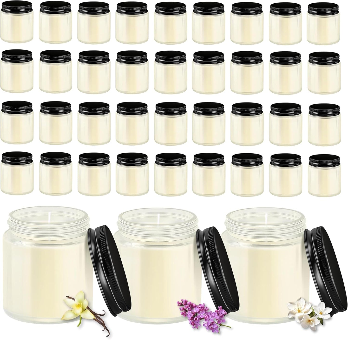 ACITHGL 36 Pcs 4oz Mini Mason Jar Candles Small Scented Candles Bulk Aromatherapy Ideal Souvenir Favors for Wedding Birthday Party (Vanilla, Lilac, Gardenia, Black)