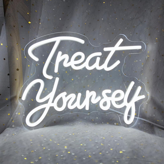 Treat Yourself Neon Sign Treat Yourself Sign for Bedroom Wall Wedding Sign Room Decoration Birthday Party Decoration, 12.9" x 9.6"