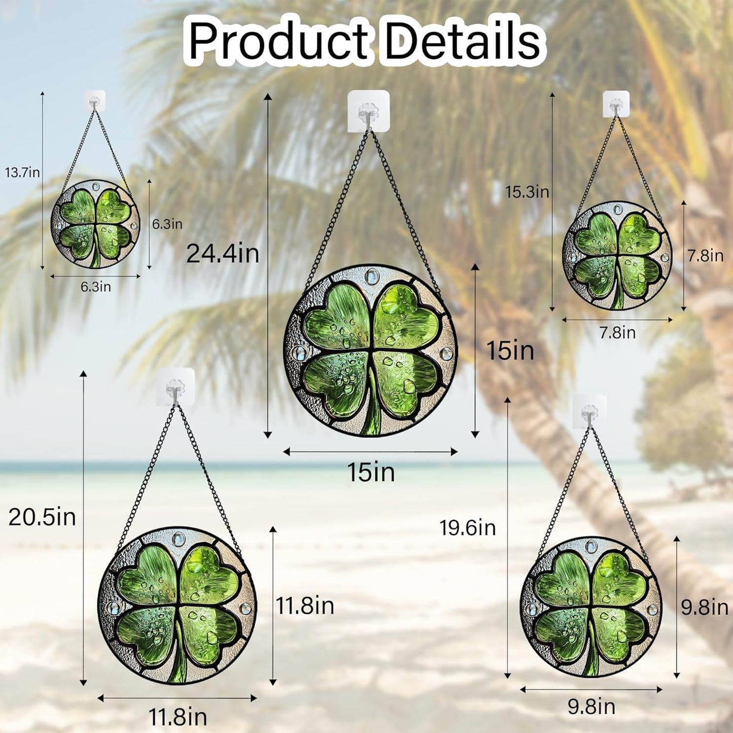 Stained Glass Window Hanging, Green Silver 4 Leaf Clover Sun Catcher for Window Door Home Decor Plant Suncatcher Christmas Mother's Day Birthday Gifts for Women Men Mom Nana 7.8 in