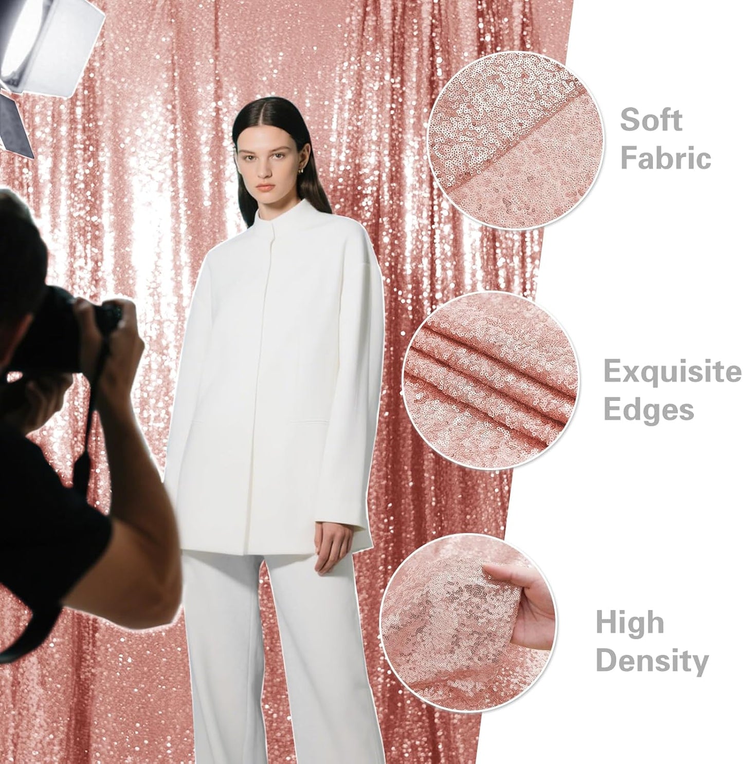 Rose Gold Sequin Backdrop Curtain 2 Pieces 2FTx8FT Glitter Photography Backdrop for Party Wedding Birthday Christmas Decorations