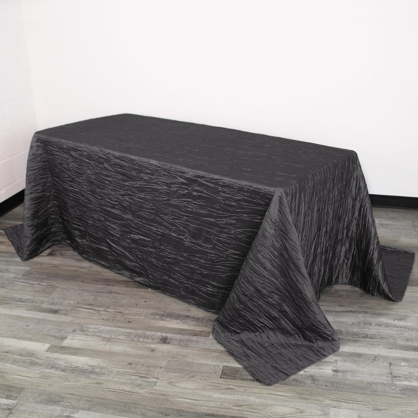 YOUR CHAIR COVERS - 90 x 132 inch Rectangular Crinkle Taffeta Tablecloth - Black, Rectangle Table Linens for 6 ft Rectangular Tables, Wedding Crushed Table Cloth