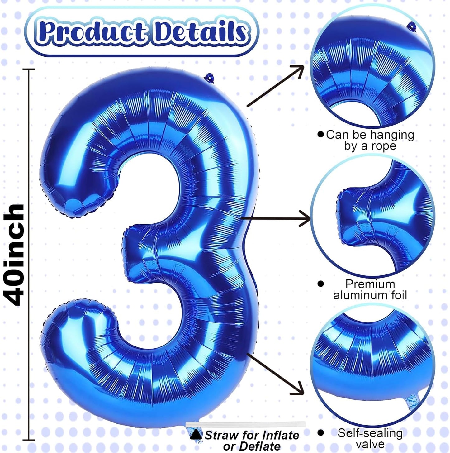 Navy Blue 30 Balloon Numbers, 40 Inch Large Dark Royal Blue Foil Number 3 & 0 Balloons for Men, Self Inflating 30th Birthday Balloons for 30 Year Old Anniversary Birthday Party Decorations Supplies