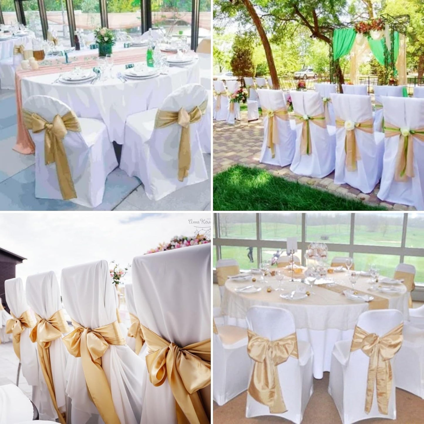 100 PCS Satin Chair Sashes Decorative Bow Chair Sashe Ties Chair Ribbon Bows Chair Cover Band for Wedding Birthday Party Ceremony Reception Hotel Events Banquet Home Kitchen Decor(7x108inch,Champagne)