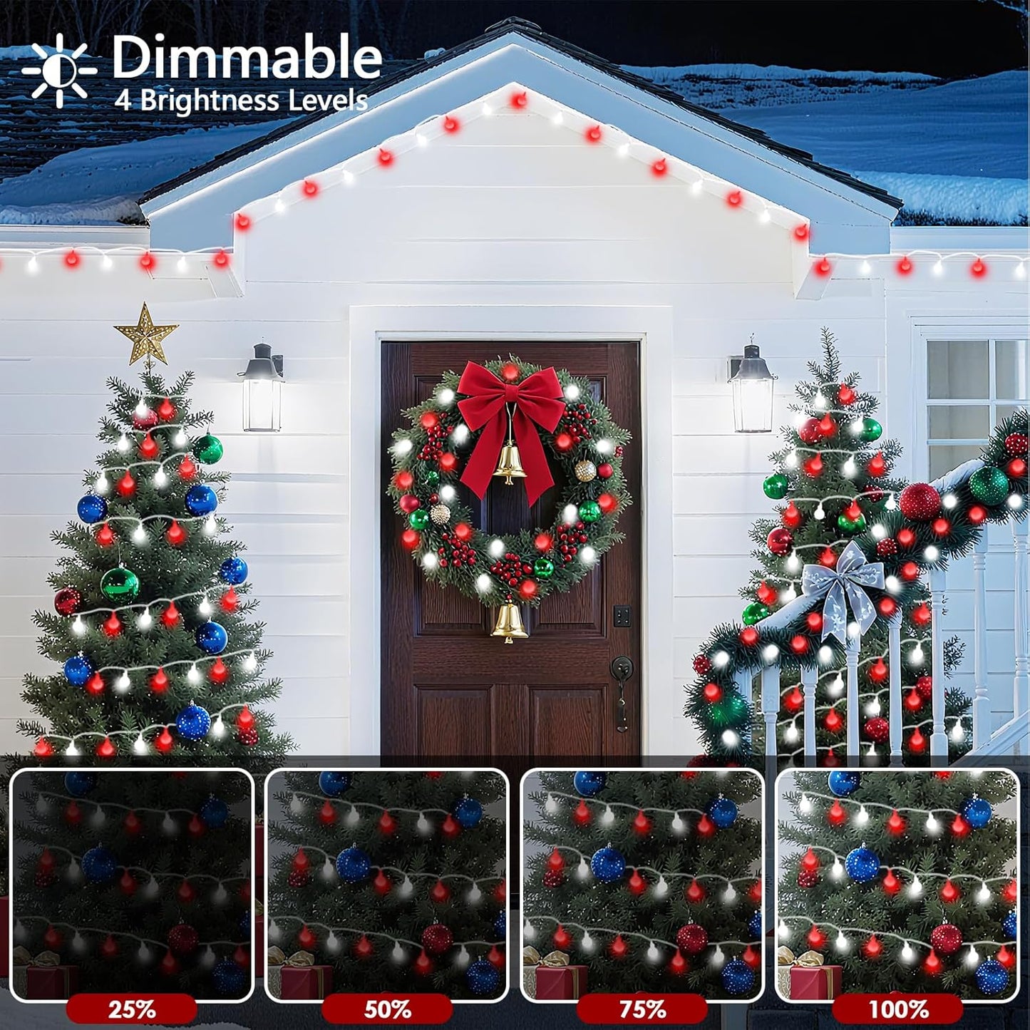 43FT 100LED Connectable Christmas String Lights Indoor Outdoor - Red and White Fairy Lights Plug in with Remote & 8 Modes, Globe Twinkle Light for Christmas Decorations Bedroom Room Tree Party