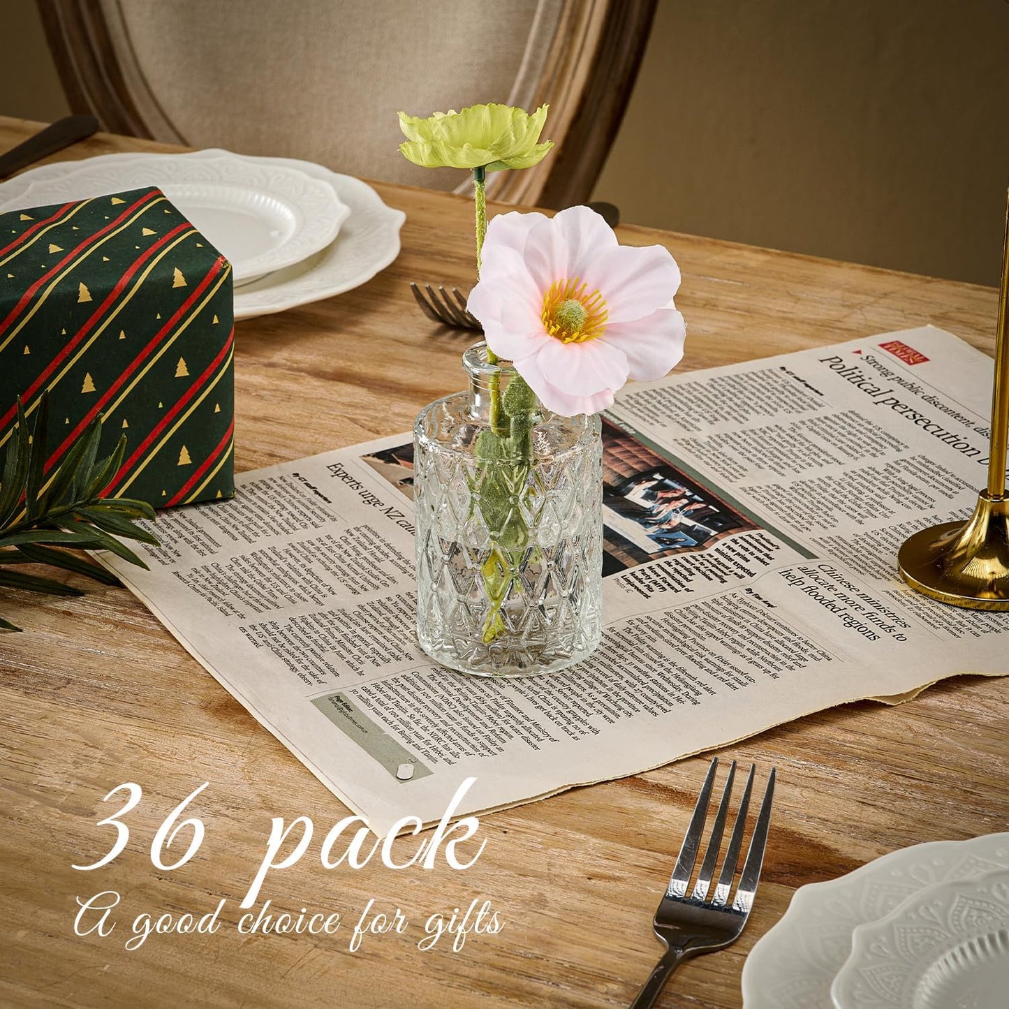 Glass Bud Vase Set of 36 Pcs Small Minimalist Vases for Flowers, Vintage Rustic Home Decor for Table Centerpiece Wedding Party, Modern Clear Aromatherapy Bottle for Living Room Bedroom