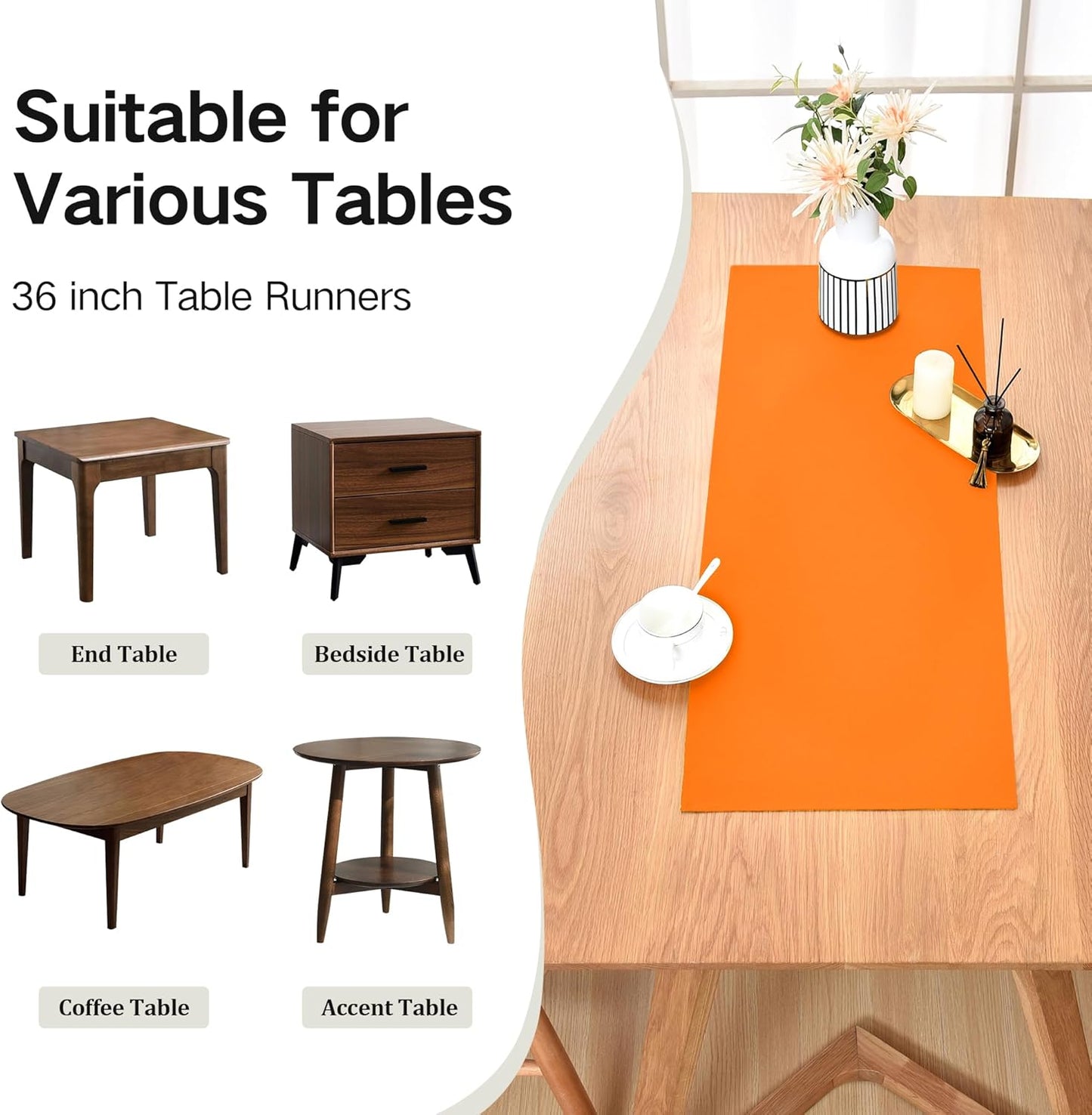 Farmhouse Orange Table Runner Small Short Table Runners 36 Inches Coffee Table Runner for Dresser Living Room Bedroom Holiday Party Banquet 12X36 Inch