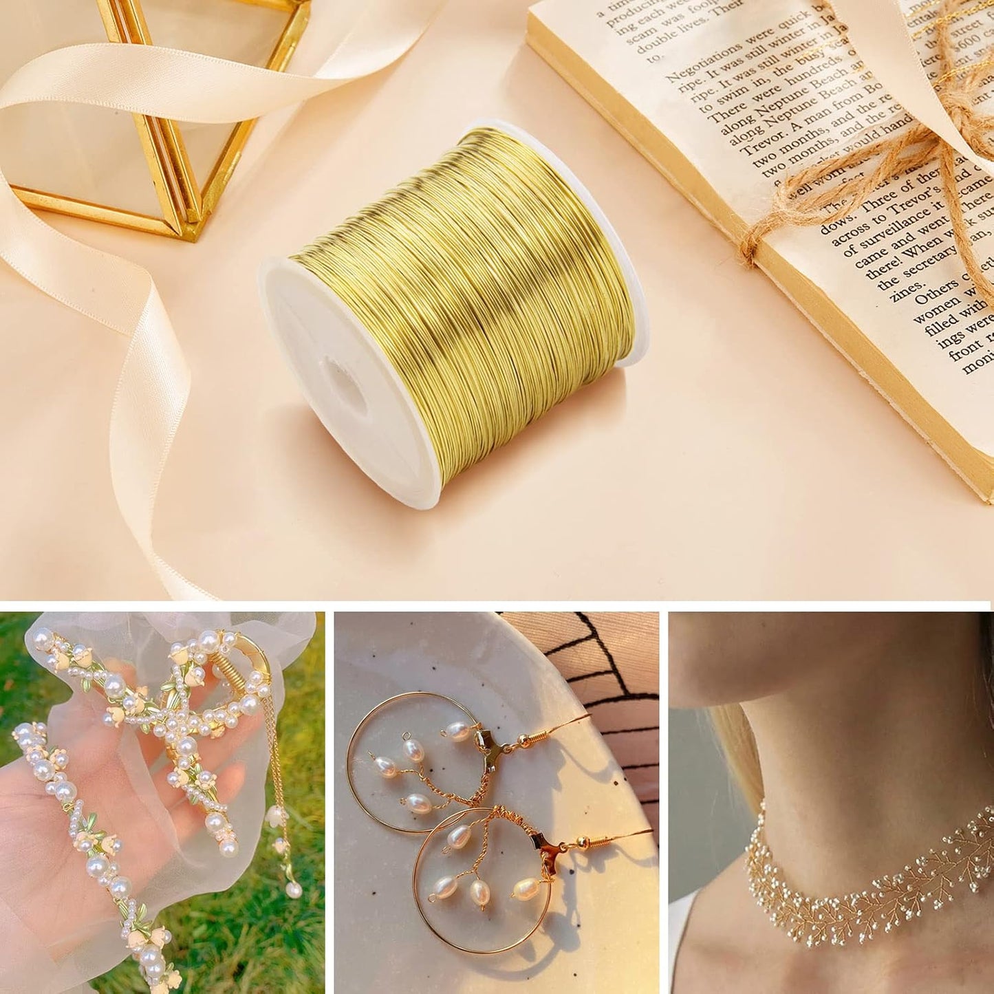 [328 Feet] 26 Gauge Craft Wire Jewelry Wire 100M/0.4mm Gold Plated Thin Brass Wire Soft Metal Wire Bulk for Jewelry Making