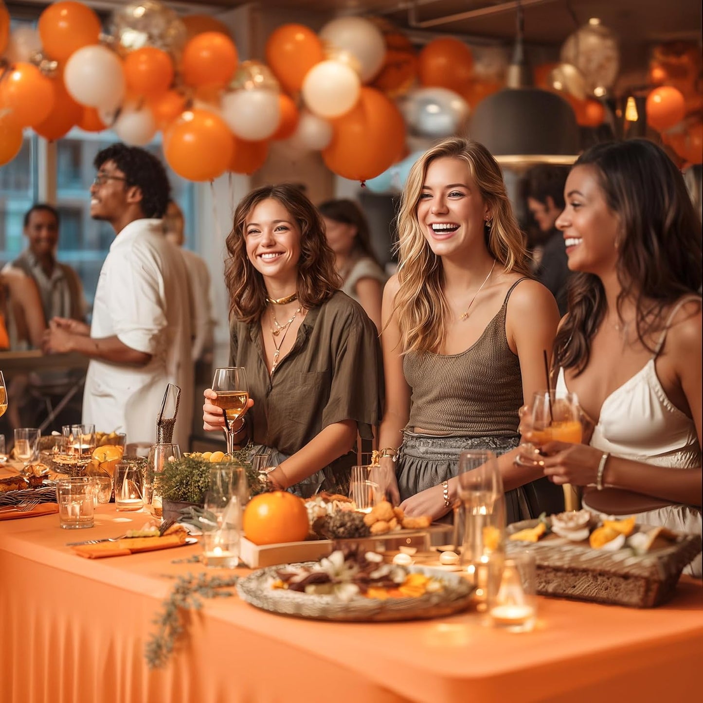 Wish Care 6 Pack Orange Spandex Table Clothes for 8 Foot Rectangle Tables, 8FT Wrinkle Free Fitted Tablecloths Ruffles Design Table Cover for Party, Banquet, Wedding and Events