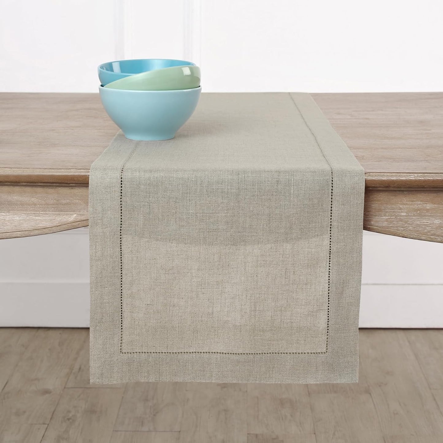 Solino Home Linen Natural Table Runner 144 Inches Long - 100% Pure Linen Extra Long Table Runner 14 x 144 Inch for Fall, Autumn, Thanksgiving, Christmas - Classic Hemstitch