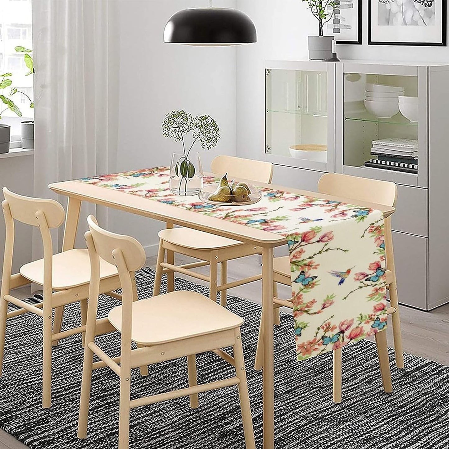 Floral Butterfly Table Runner Seasonal Spring Flower Bird Table Decoration Table Runner for Home Party Decoration 13x90 Inch