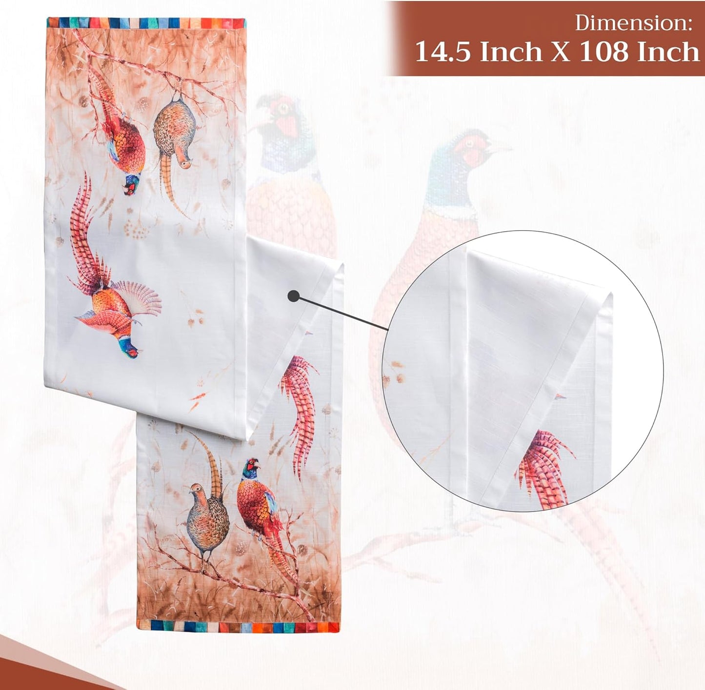 Maison d' Hermine Table Runner 100% Cotton Single Layer Table Runners 108 inches Long for Thanksgiving Christmas Decorations Home Kitchen Dining Party Wedding (Faisan D'Automne, 14.5" x 108")