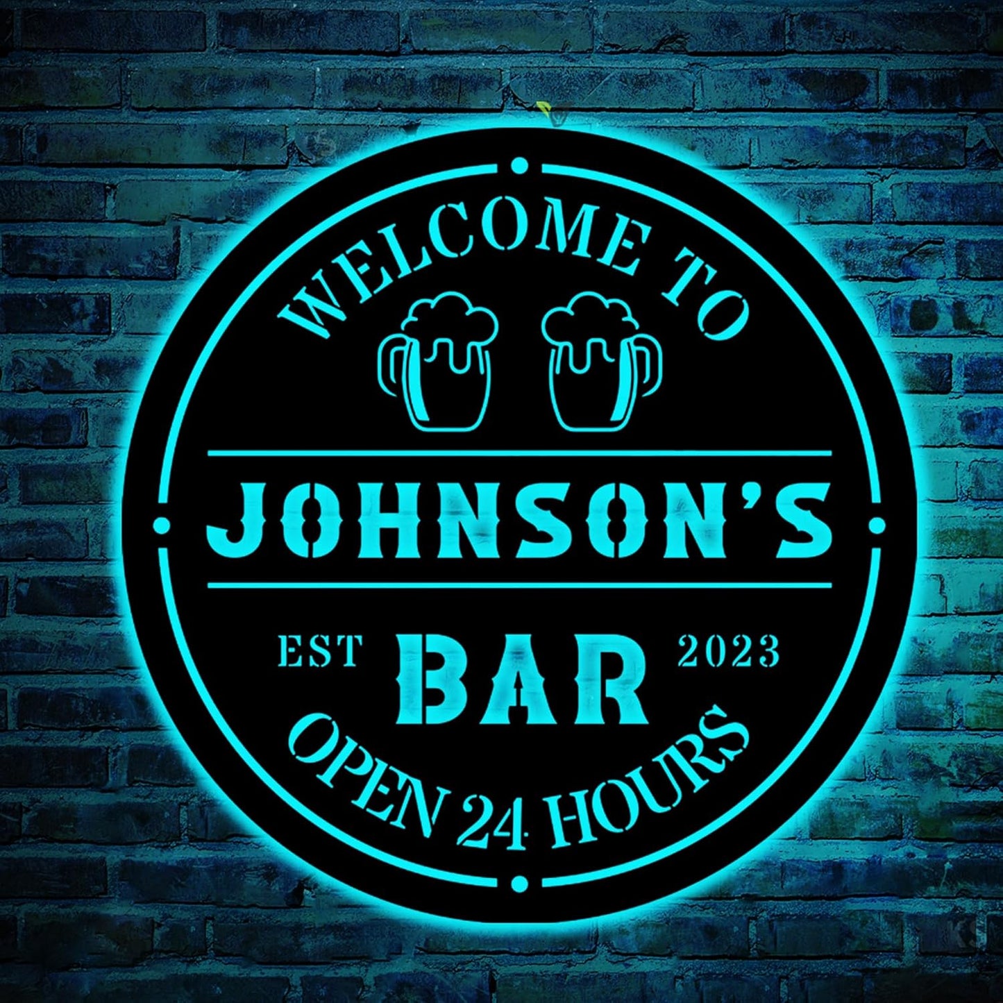Personalized Bar LED Metal Art Sign Bar Metal Sign Custom Bar Sign Beer Bar Metal Wall Art Beer Mug Cheers Name Sign Bar Pub Decoration