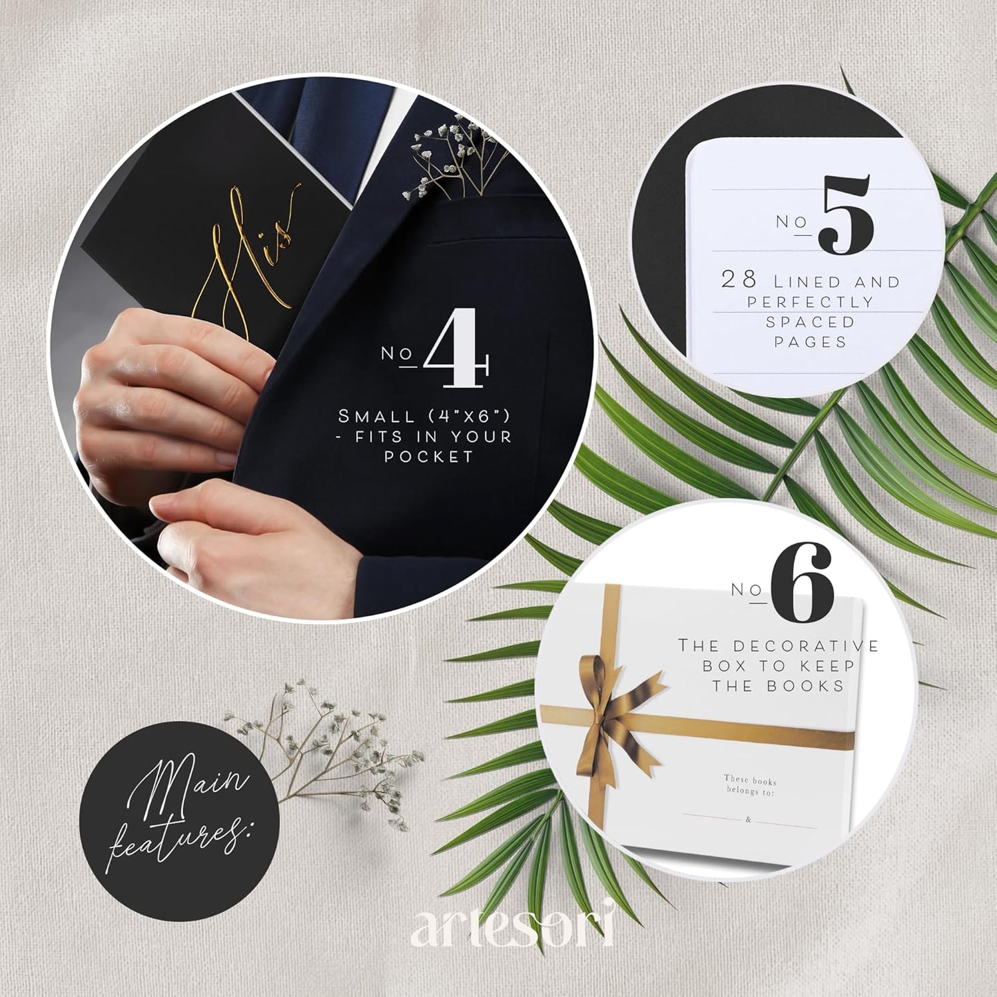 ARTESORI Wedding Vow Book for Her & Him, Soft Touch, Gold Engraving, 28 Lined Pages, Wedding Vow Books His and Hers, Wedding Essentials, Wedding Registry Gifts, His and Hers Gifts [Sage & White]