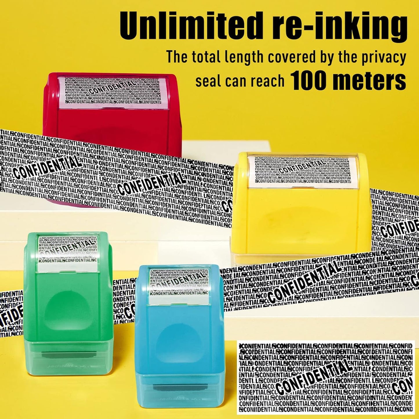 Mimorou 4 Pack Identity Theft Protection Roller Stamps Kit Confidential Privacy Roller Hidden Wide Privacy Stamp 5 Pcs Refills Security Ink for Mail Address Blocker(Red, Yellow, Blue, Green)