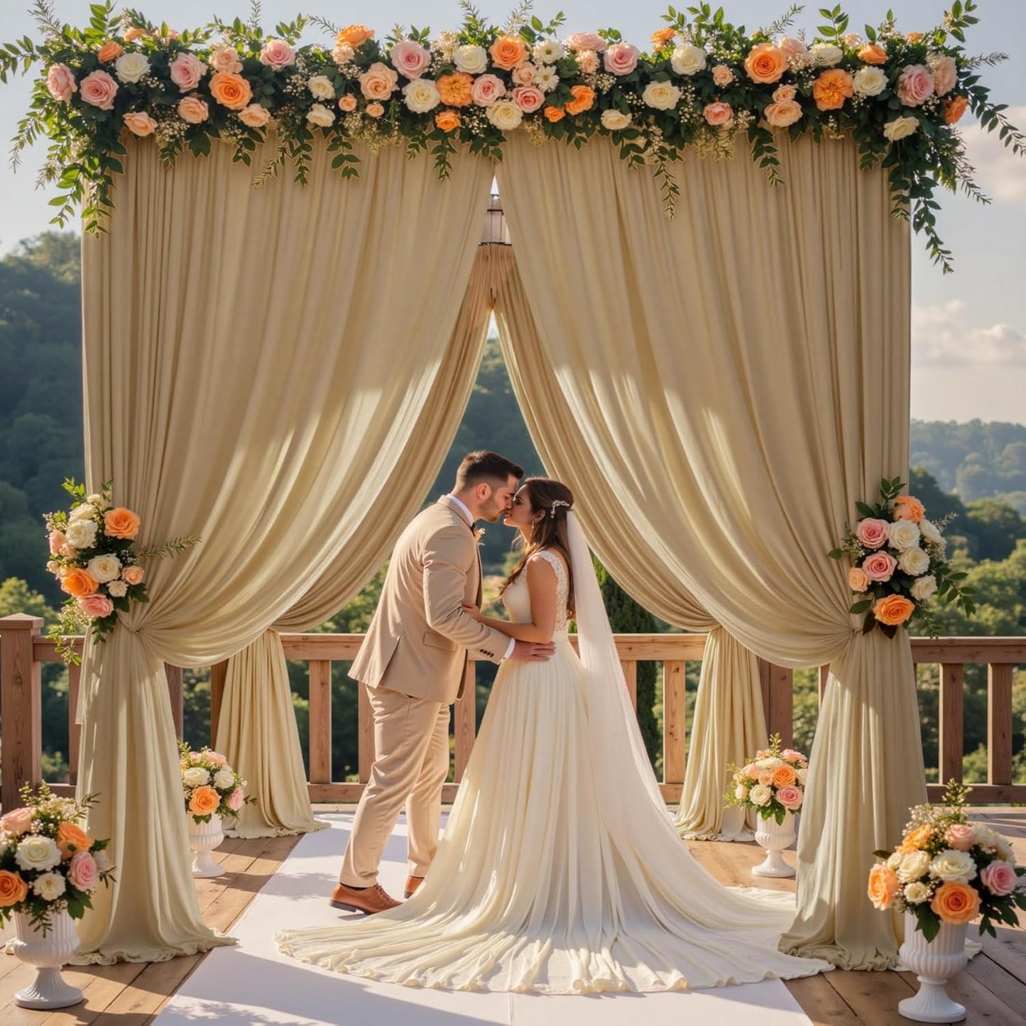 60×12 ft Wrinkle Free Beige Backdrop Curtain for Wedding Parties, 12 Panels 5×12ft Long Silky Polyester Photo Backdrop Drapes for Birthday Baby Shower Photography Stage Evnets Background Cloth