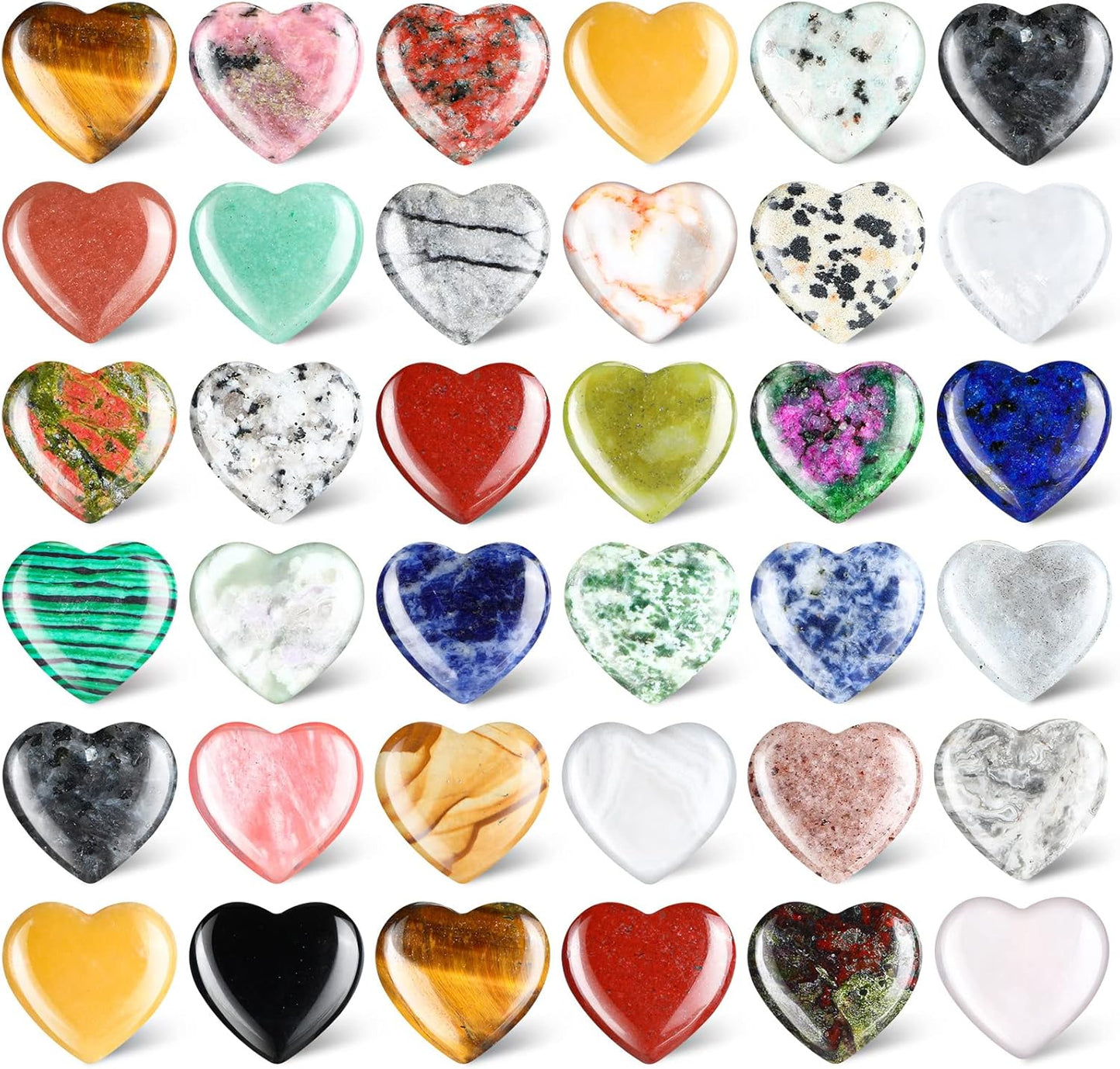 Nuenen 40 Pcs 0.8 Inch Worry Stone Bulk Crystals Heart Shaped Rock Tiny Trinkets Stone Inspirational Healing Crystal Gemstone Love Carved Rock Mom Women