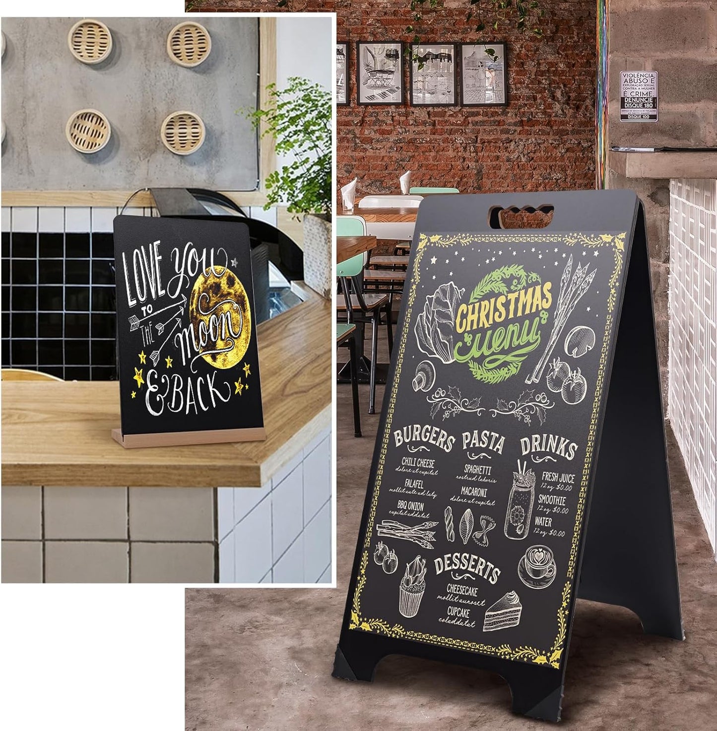 16x32 Double-Sided A-Frame Chalkboard Sign with 8x12 Chalkboard, Liquid & Solid Chalk Markers, Wedding & Event Signage