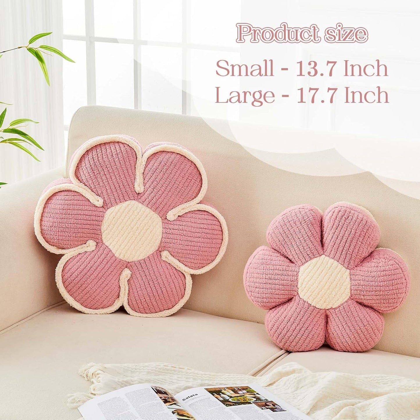 Flower Pillow, Soft Flower Decorative Throw Pillow, Cute Daisy Flower Shaped Seating Floor Cushion Room Décor Plush Pillows for Sofa Couch Bed (13.7 Inch, Pink)