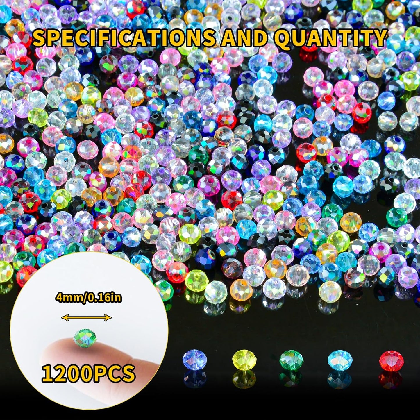 1200Pcs 4mm Colors Random Crystal Glass Beads for Jewelry Making Beads for Bracelets Necklace Pendants Making Supplies(Mixed Colors)