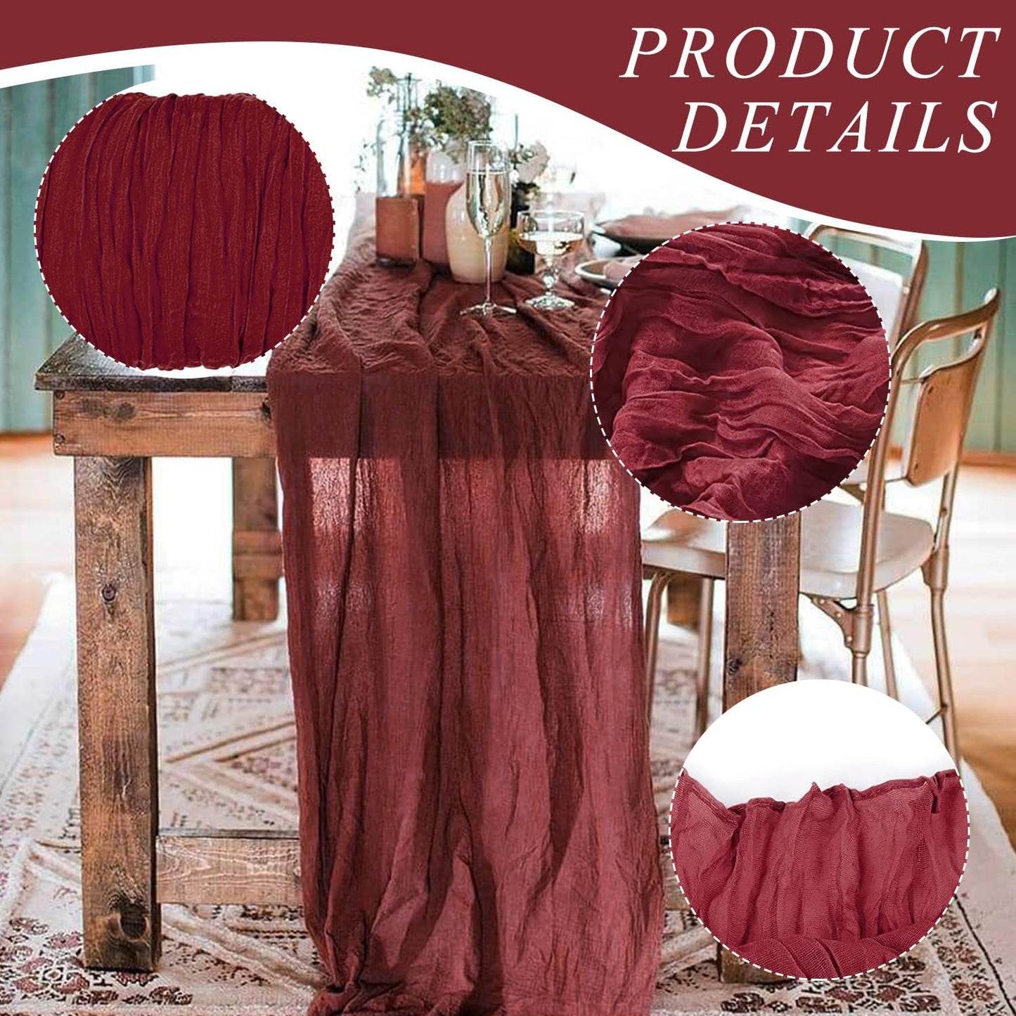 2 Pack Cheesecloth Table Runner 10Ft Christmas Gauze Boho Table Runners for Wedding Decor Bridal Shower Decorations Baby Shower Party(35" x 120")