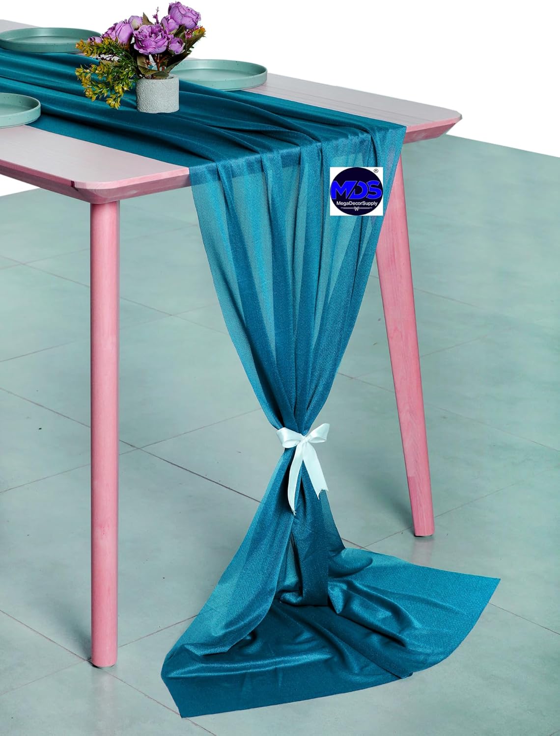 MDS 20 Pack 10ft Chiffon Table Runner 29 x 120 Inches Sheer Wedding Runner Romantic Rustic Table Runner for Wedding Decorations, Birthday Parties, Bridal Shower Party Arch Decor - Dark Teal