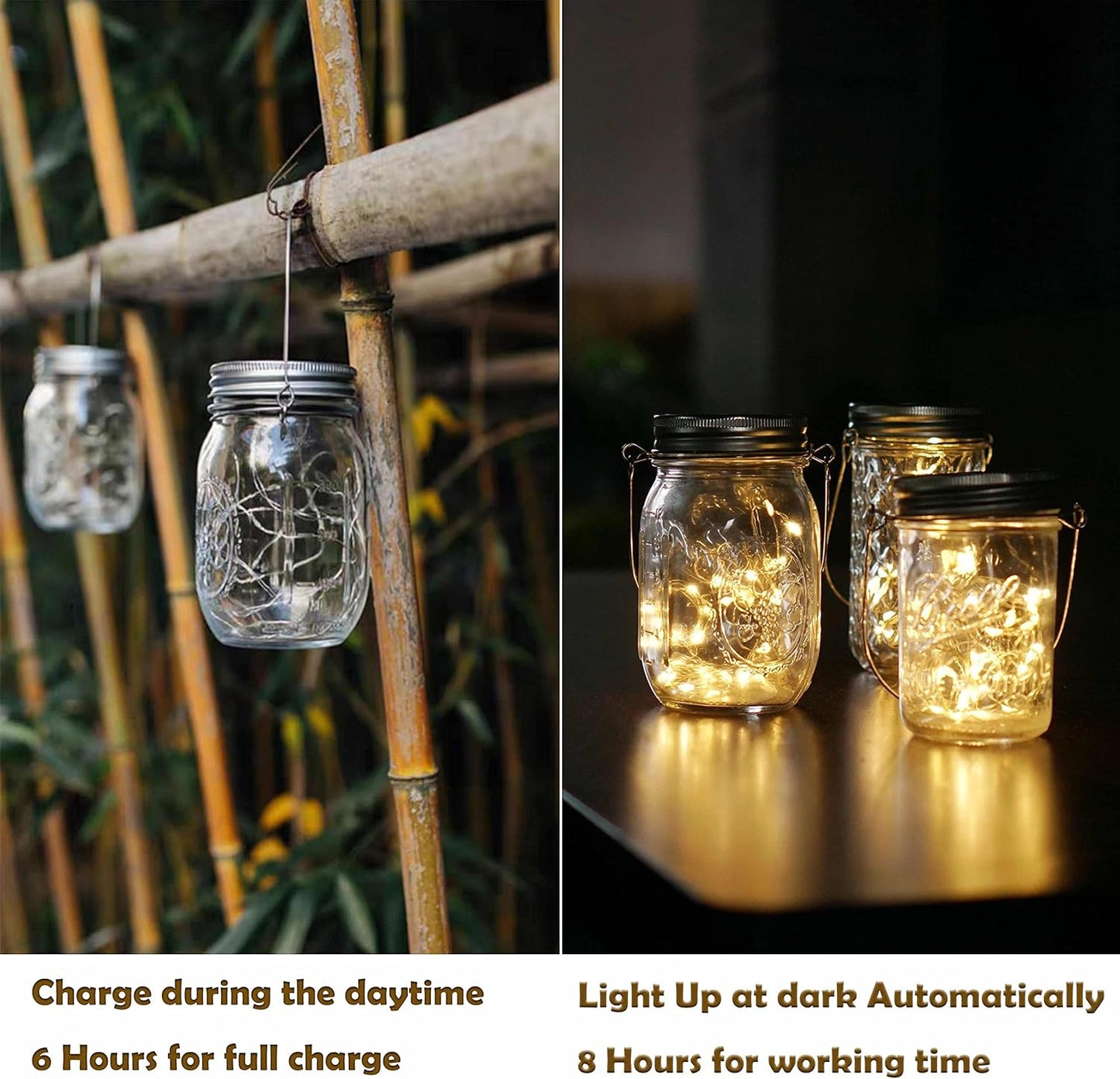 Decorman Solar Mason Jar Lid Lights, 6 Pack 20 LED Waterproof String Fairy Star Firefly Jar Lids Lights for Patio Garden Yard Lawn Party Wedding Christmas Decoration(Jars & Hangers Not Included)