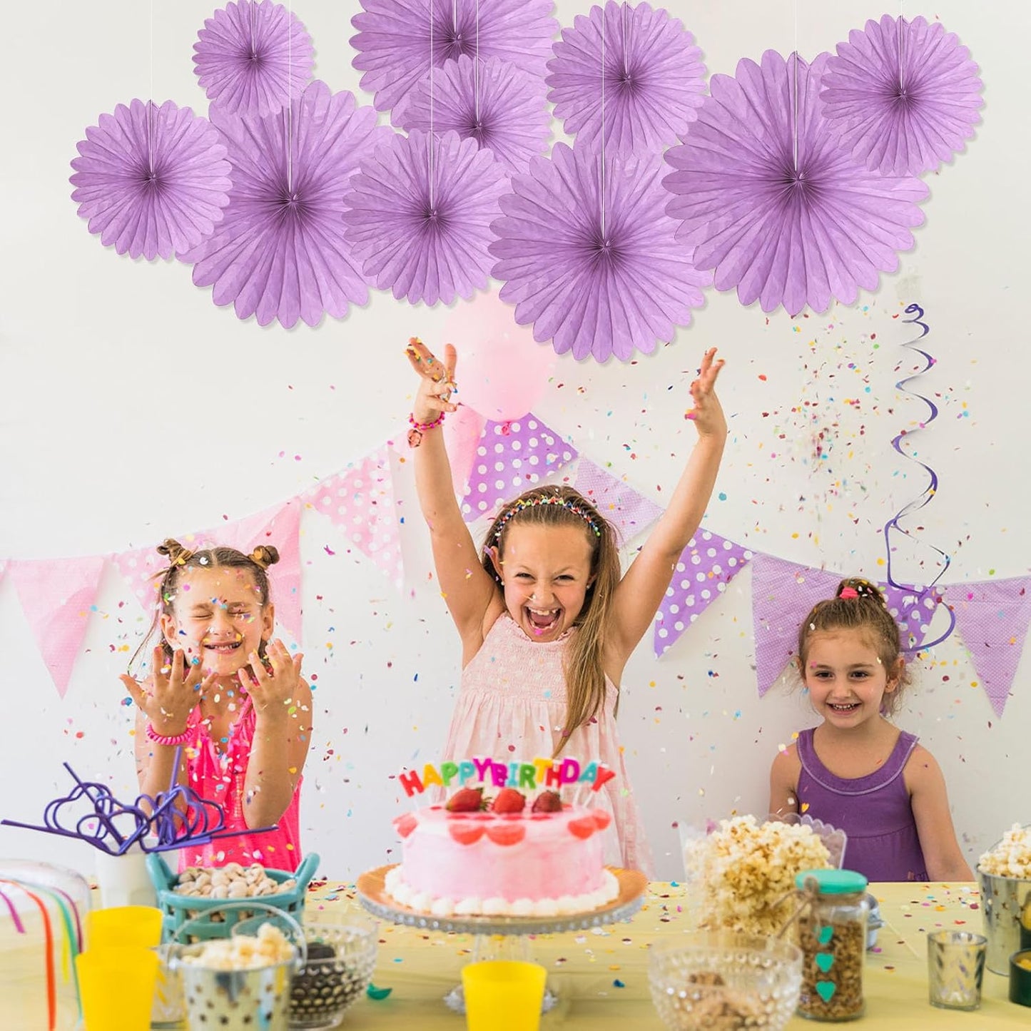 20 Pcs Light Purple Hanging Paper Fan, Hanging Honeycomb Round Paper Fans for Weddings, Birthdays, Christmas, Baby Showers, Classroom, Events Ceiling Party Supplies Decorations