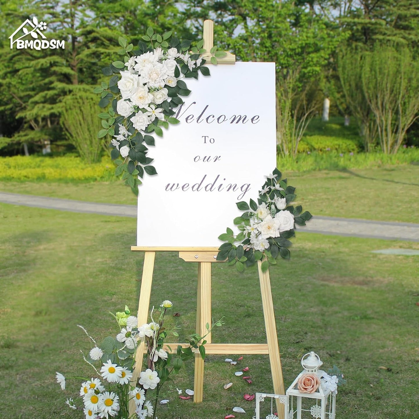 Pack of 2 Artificial Flowers for Backdrop Decoration, Wedding Arch Flowers,Reception Welcome Sign, Eucalyptus Garland, Suited to Aisle Decor and Wedding Arches(White)