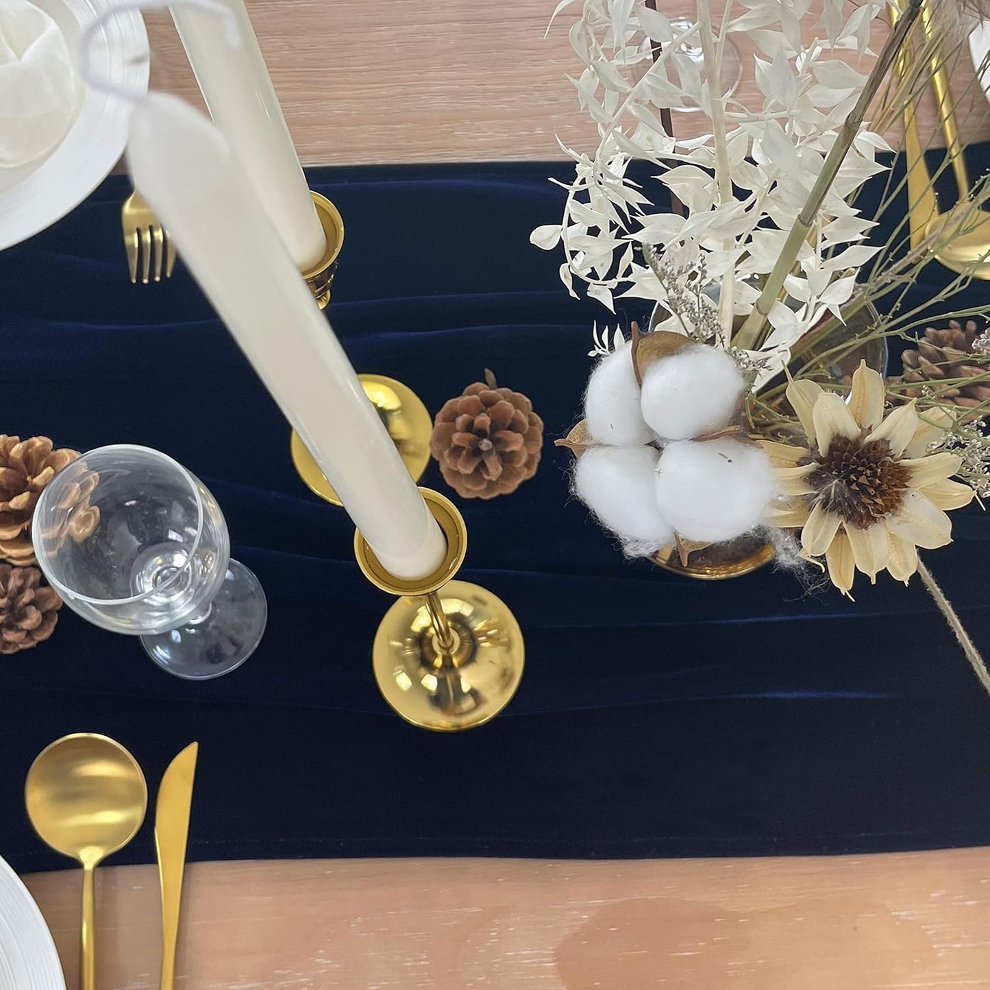 Velvet Table Runner, 10ft Luxurious Wedding Reception Decorations Soft Velvet Fabric Table Linen Overlay for Party (20 x 120 inch, Navy)