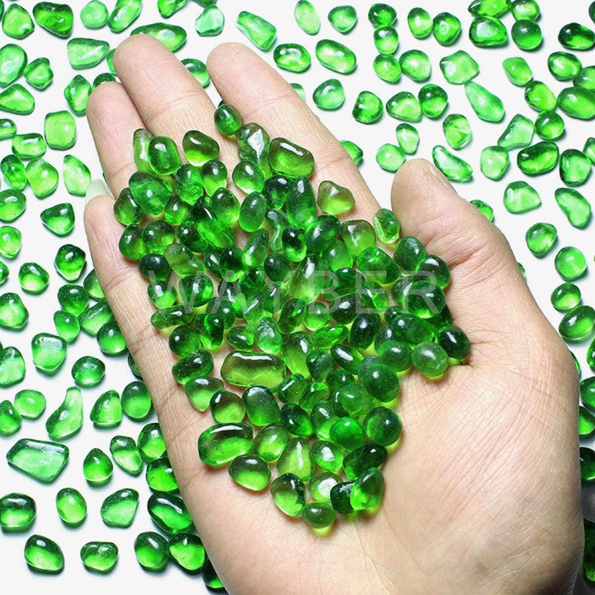 WAYBER Glass Stones, 1Lb/460g Irregular Sea Glass Pebbles Non-Toxic Artificial Gemstones for Vase Filler/Handmade Gift/Terrarium Flowerpot Aquarium Turtle Tank Decoration, Green