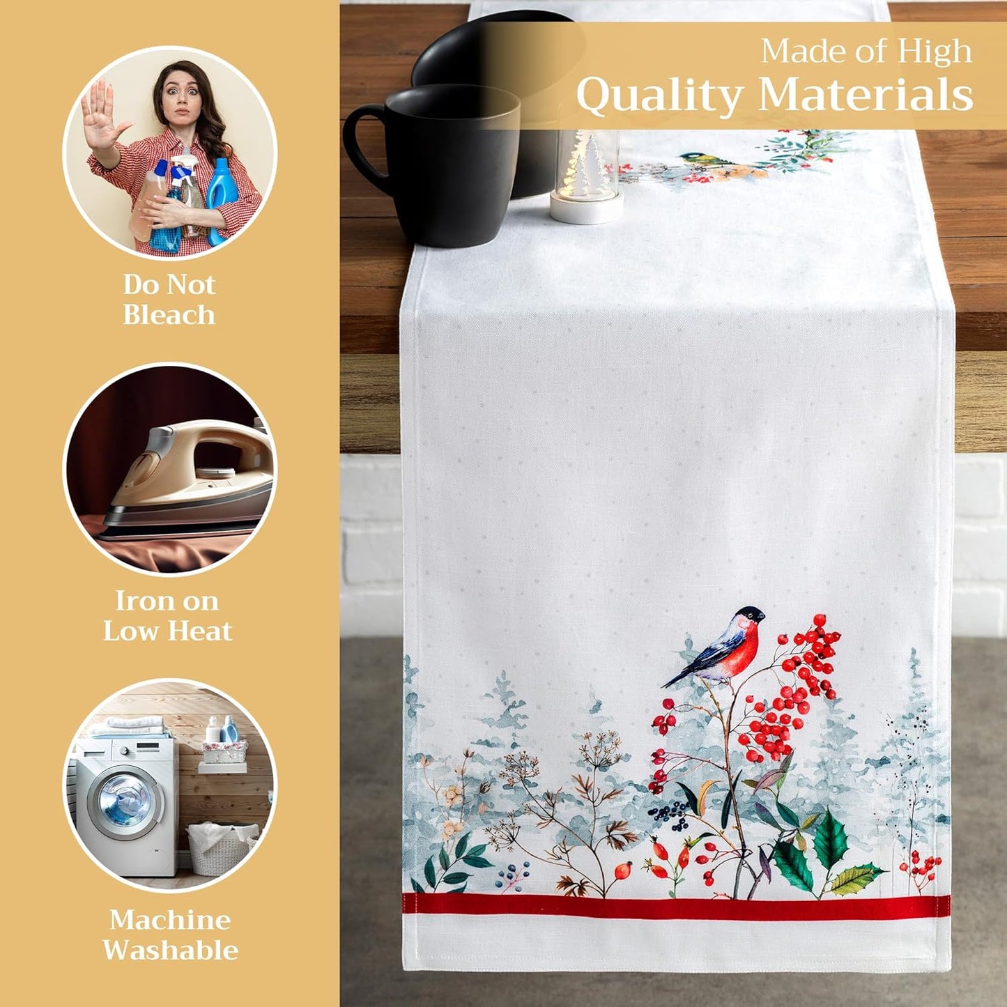 Maison d' Hermine Table Runner 100% Cotton Double Layer Table Runners 72 inches Long for Thanksgiving Christmas Decorations Home Kitchen Dining Party Wedding (Morzine, 14.5" x 72")