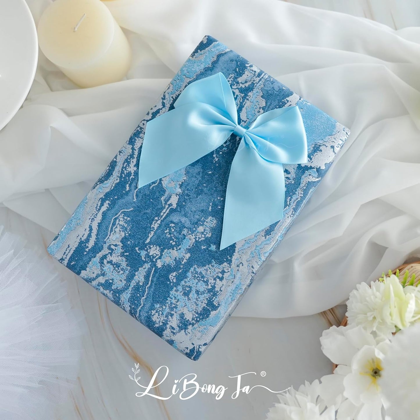 5'' Blue Bow Party Decorations Satin Bows, Twist Tie Bows for Treat Bags, Cake Pops, Pre-Tied Bow Premade Ribbon Bows for Crafts, Holiday Bows for Gift Wrapping, Wedding Decor-24 Counts