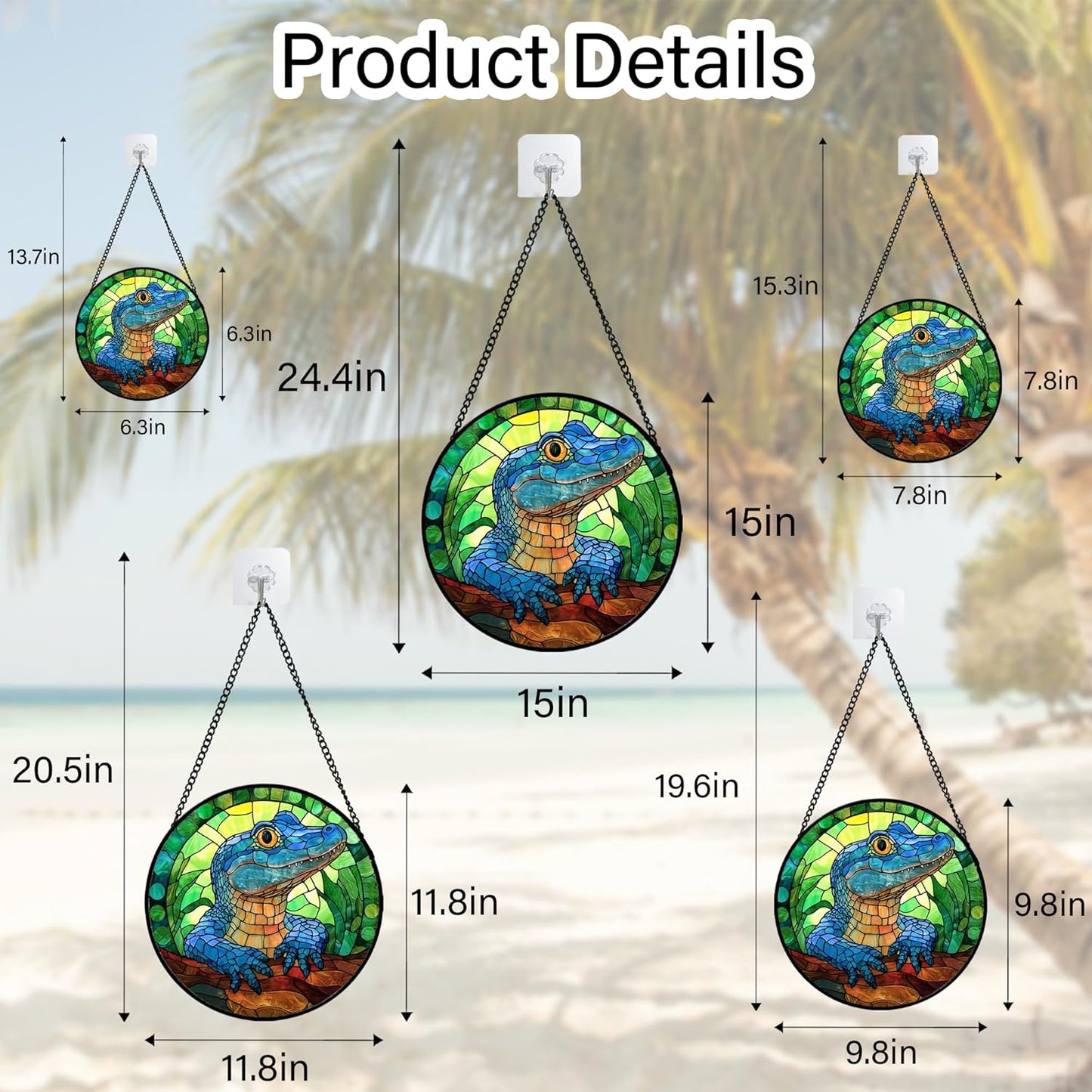 Stained Glass Window Hanging, Blue Alligator Sun Catcher for Window Door Home Decor Green Brown Suncatcher Christmas Mother's Day Birthday Gifts for Women Men Mom and Nana 15 in